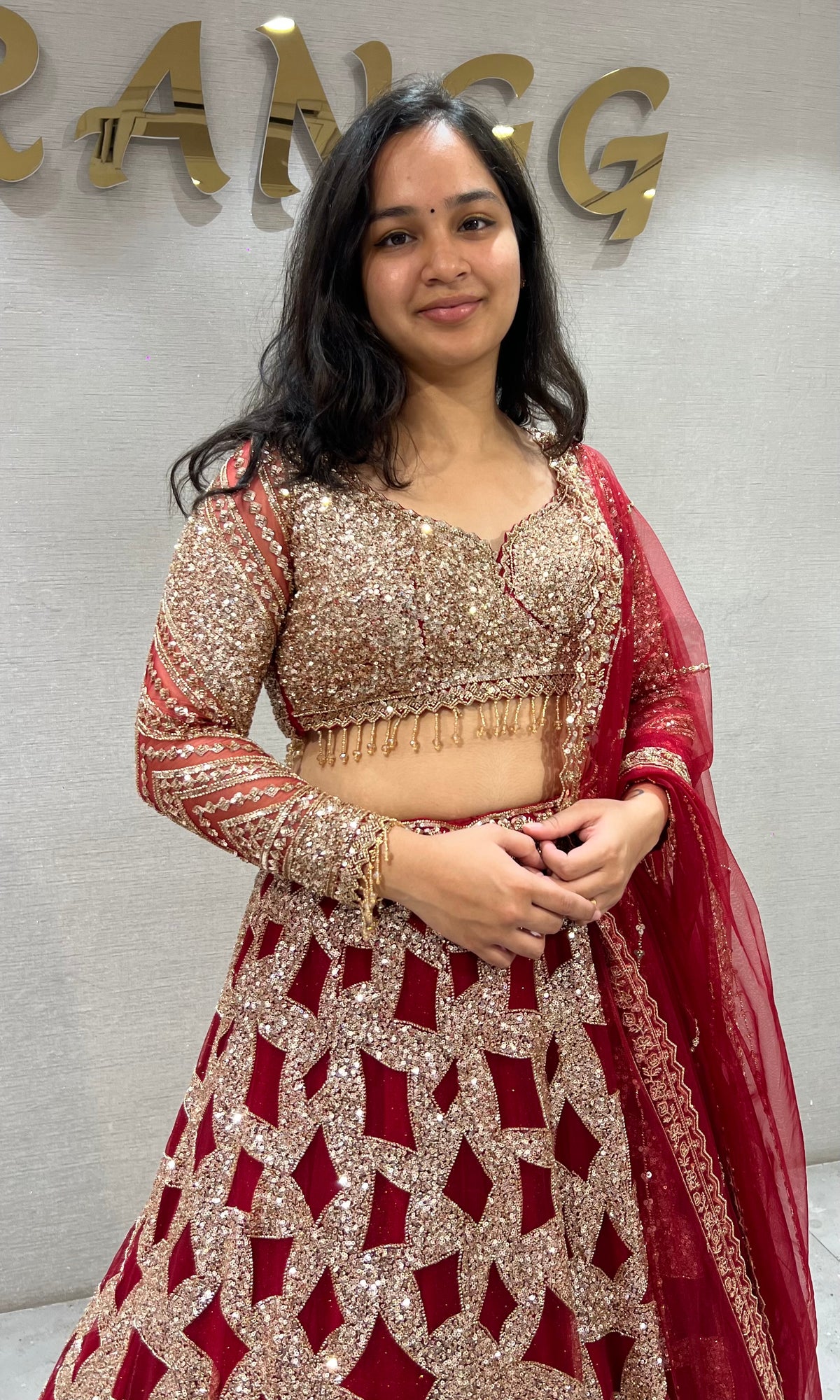 Maroon Geometric golden Bridal Lehenga