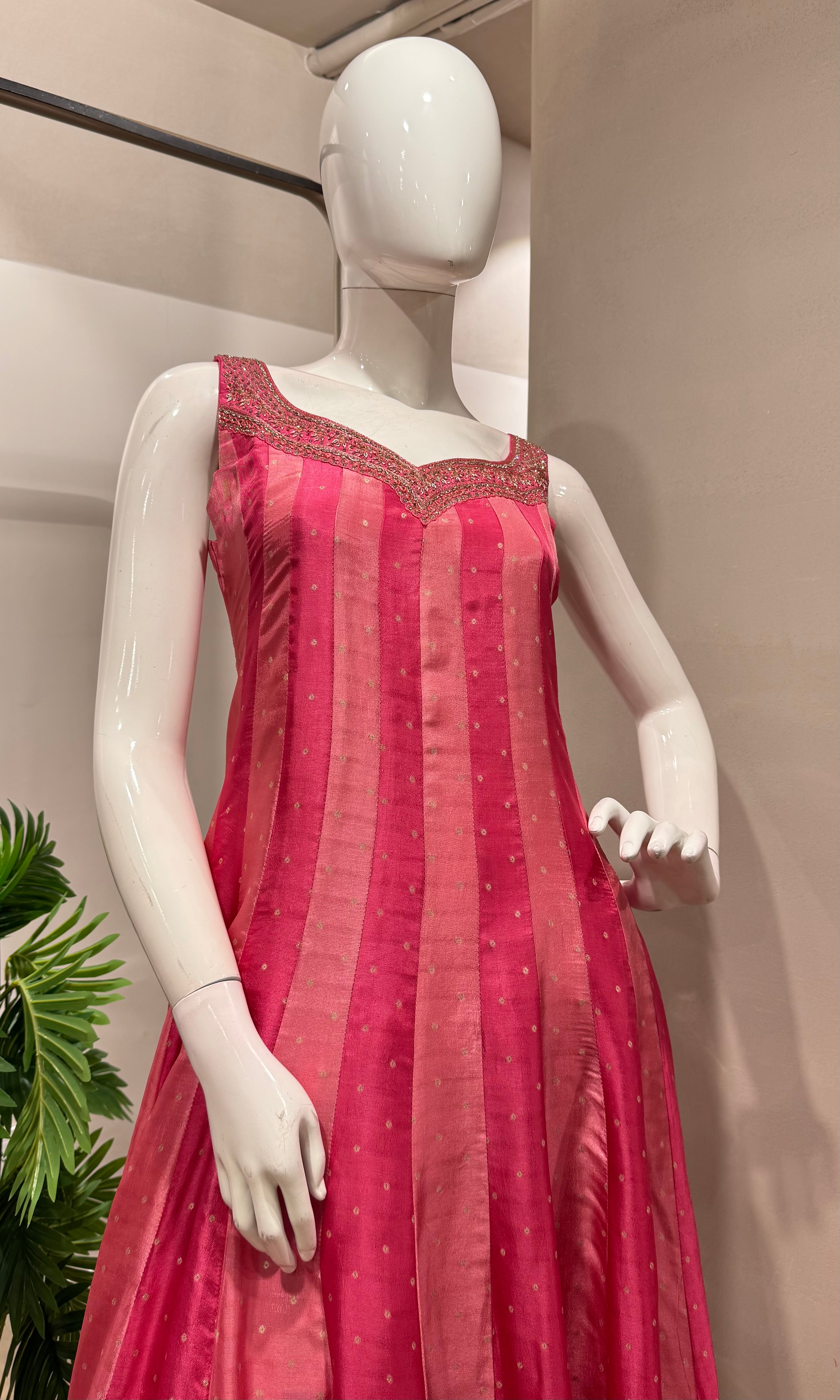 Light pink striped anarkali set