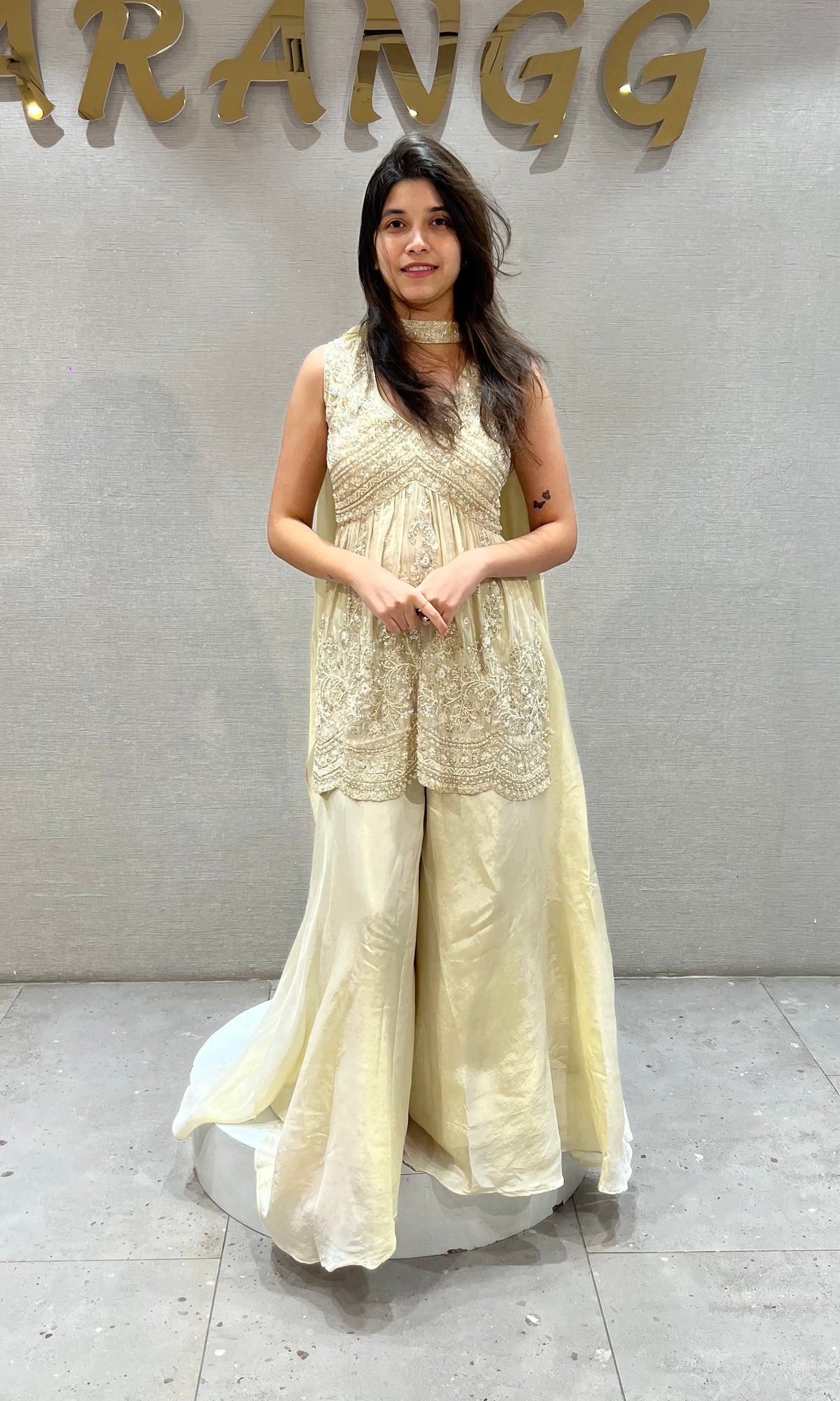 Half white tissue Embroidered palazzo Set