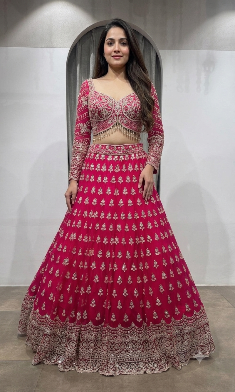 Rani Pink Intricate embroidered Lehenga
