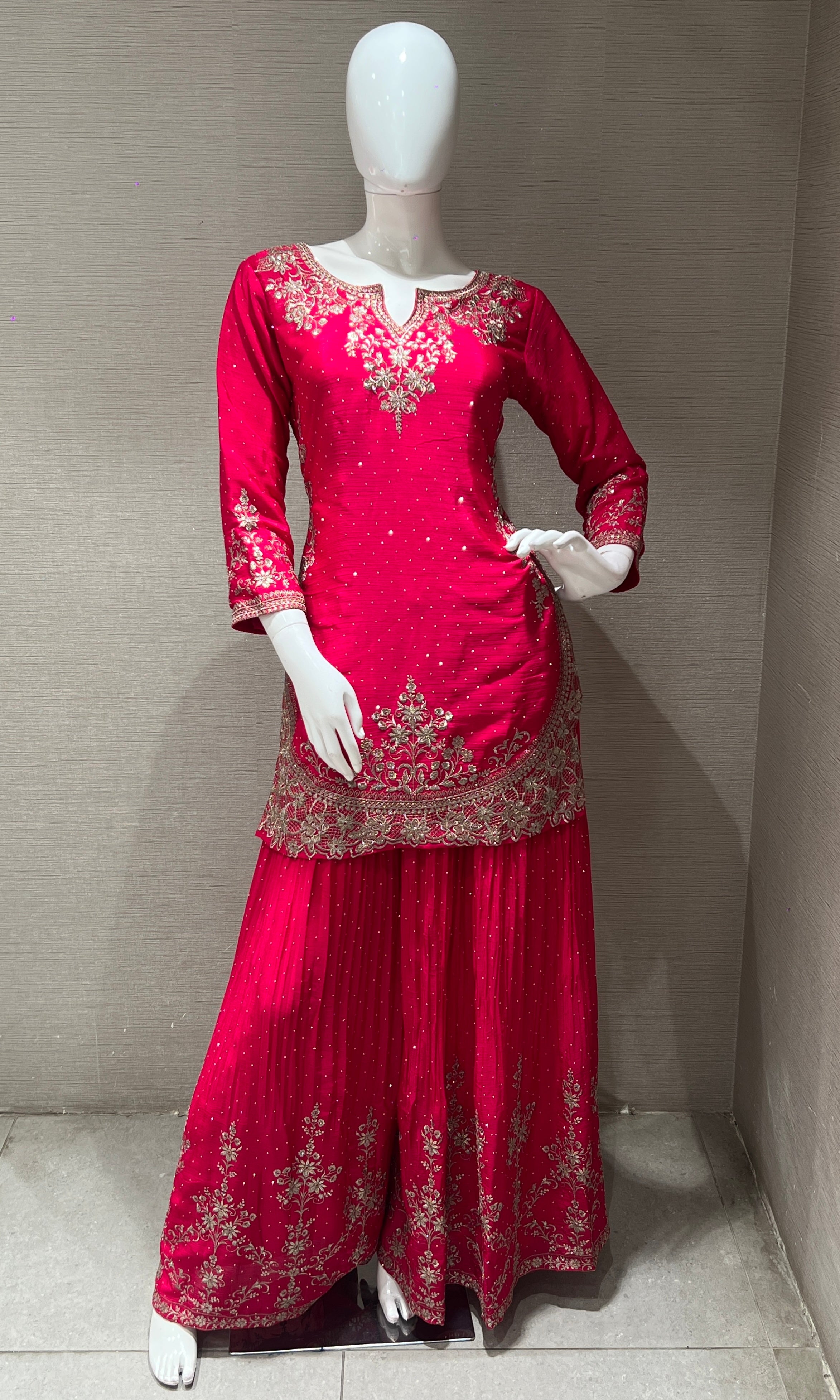 Magenta pink embroidered sharara