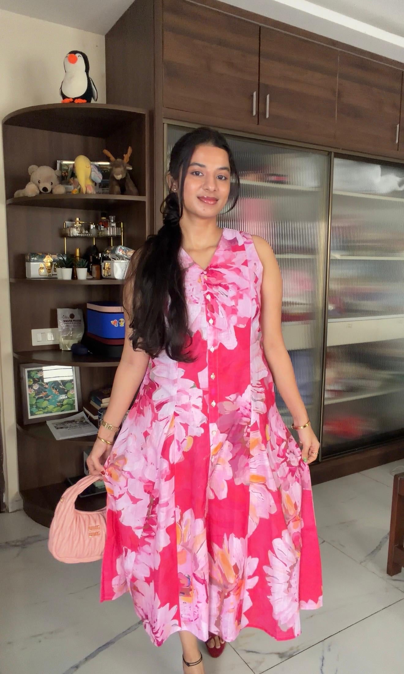 Pink a line floral dress