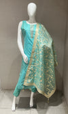 Sea green kurta set with floral print dupatta