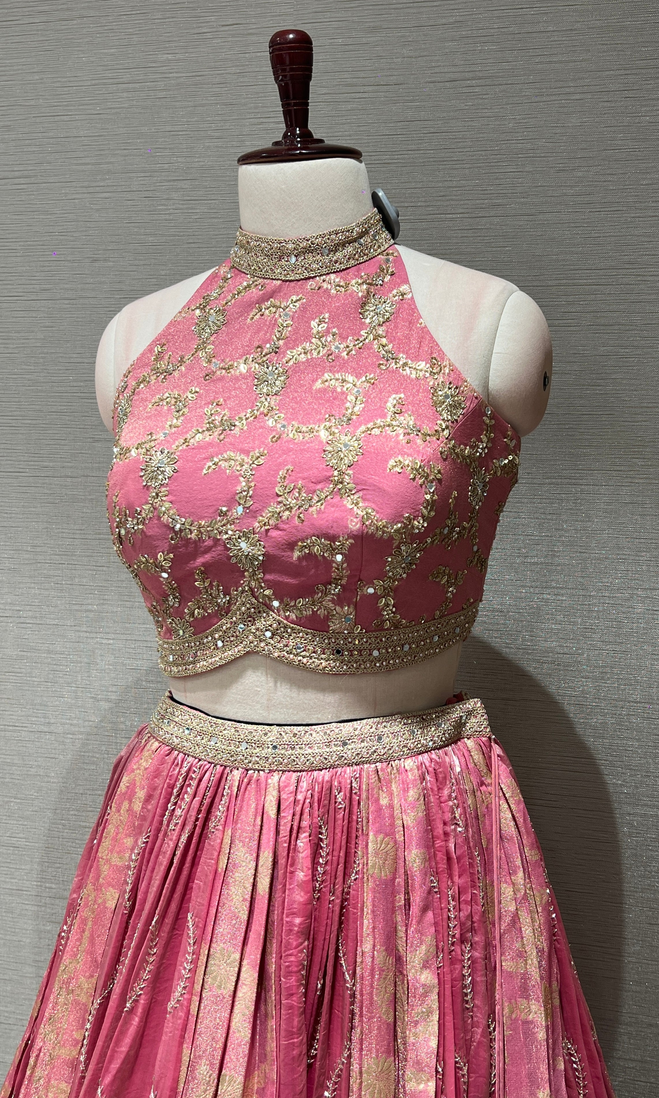 BLUSH PINK LEHENGA WITH HALTER BLOUSE