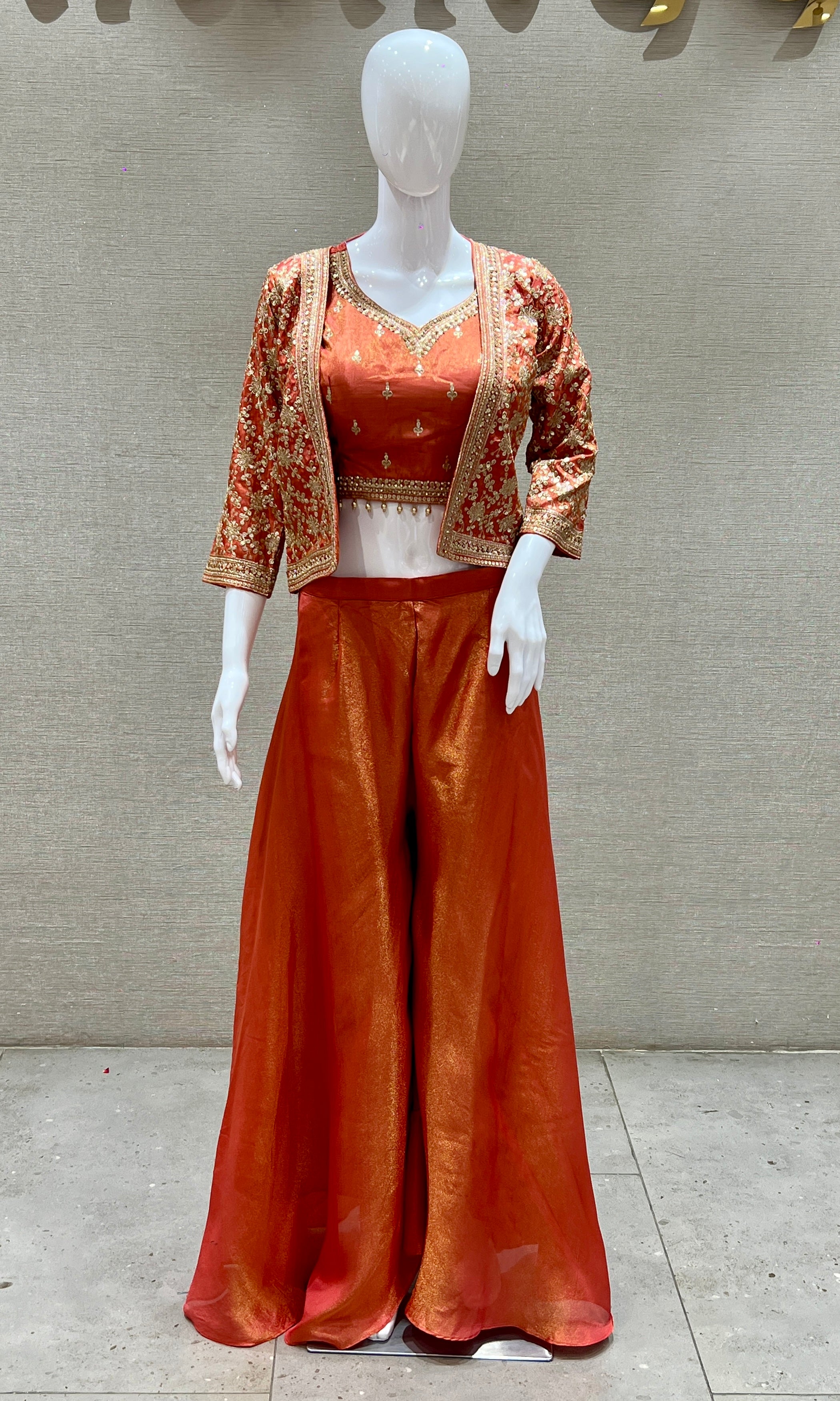 Peach top short jacket with Pallazo