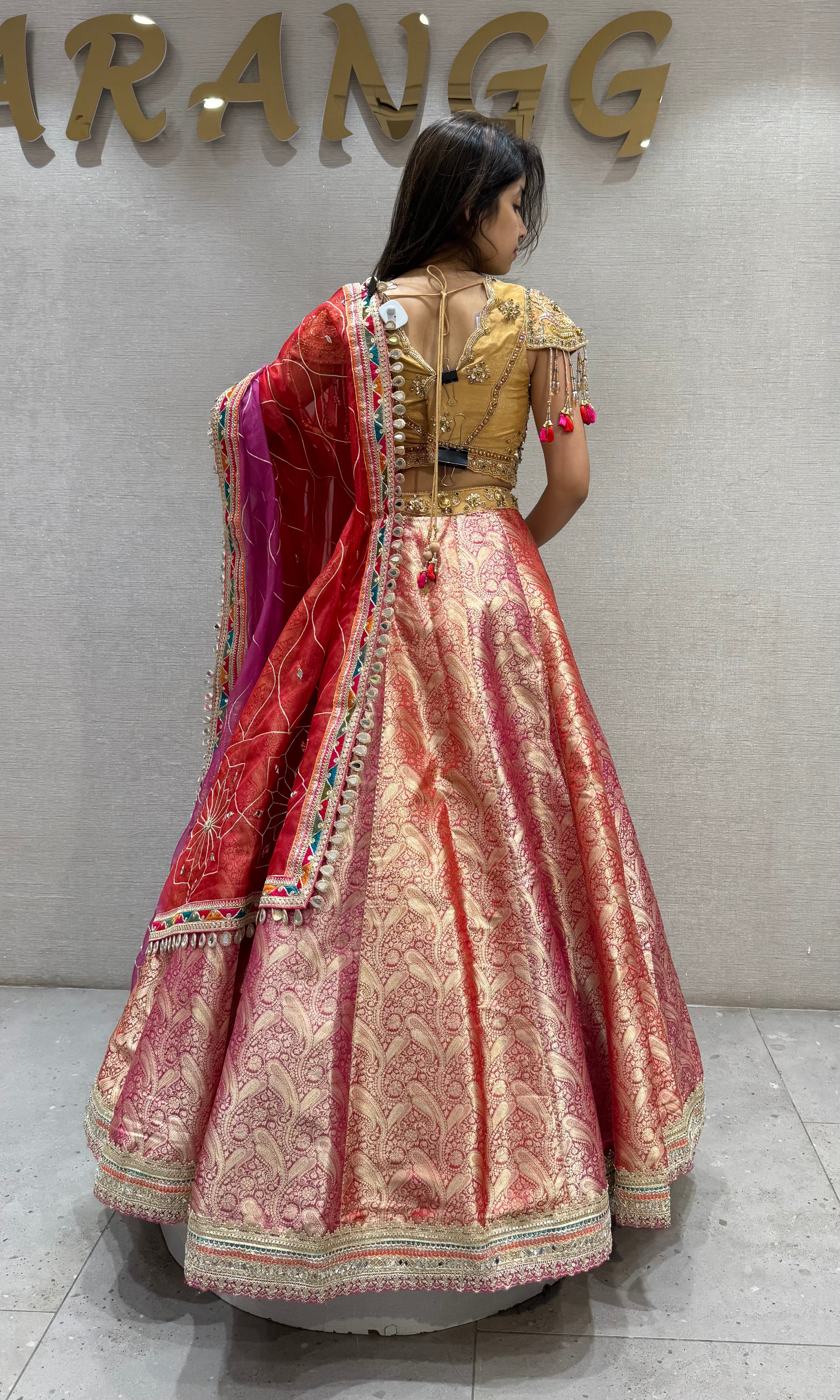 Multicolor Embroidered Banarasi Silk Lehenga