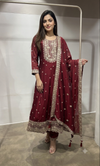 Wine gold embroidered Anarkali set