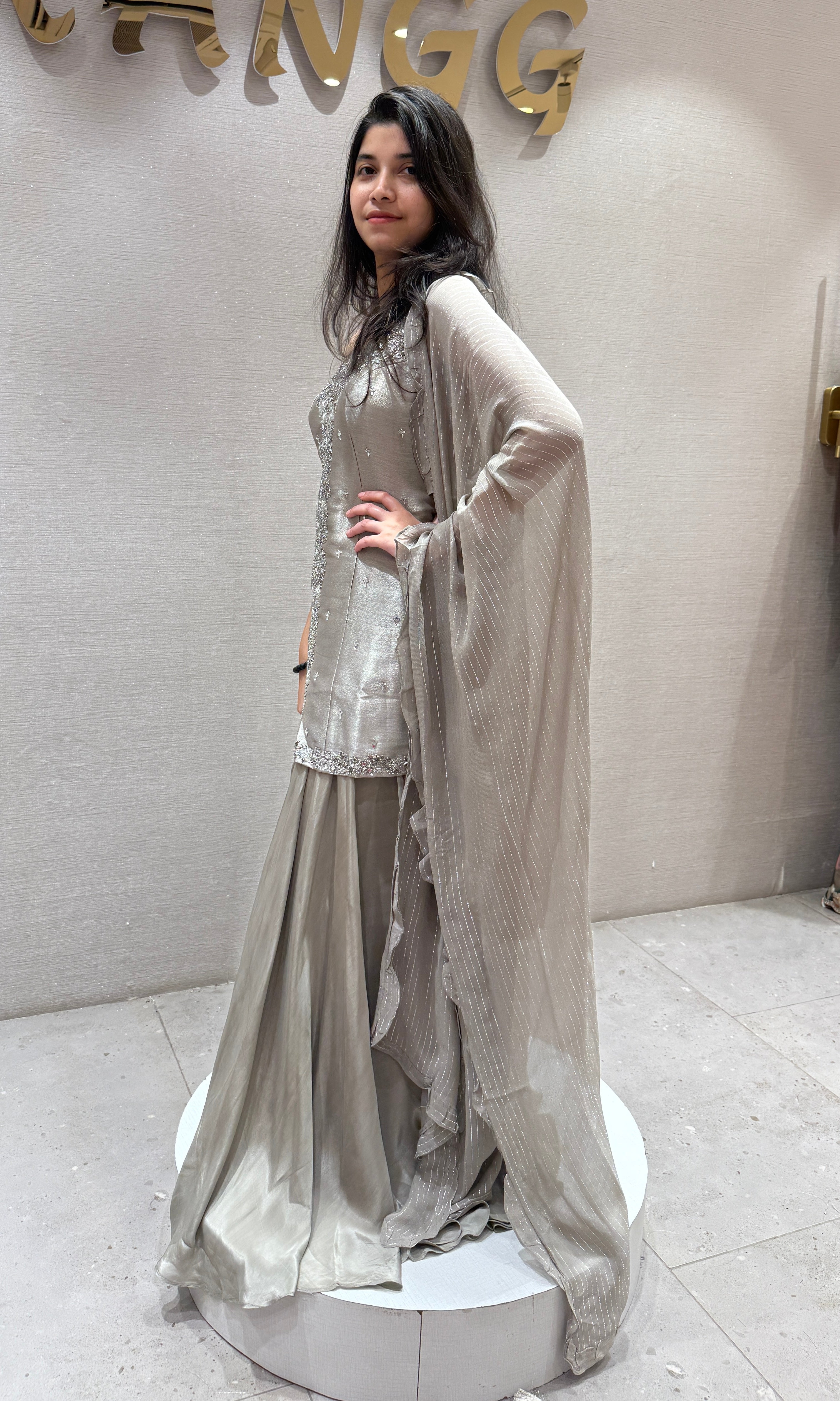 Grey Embellished Sharara Set