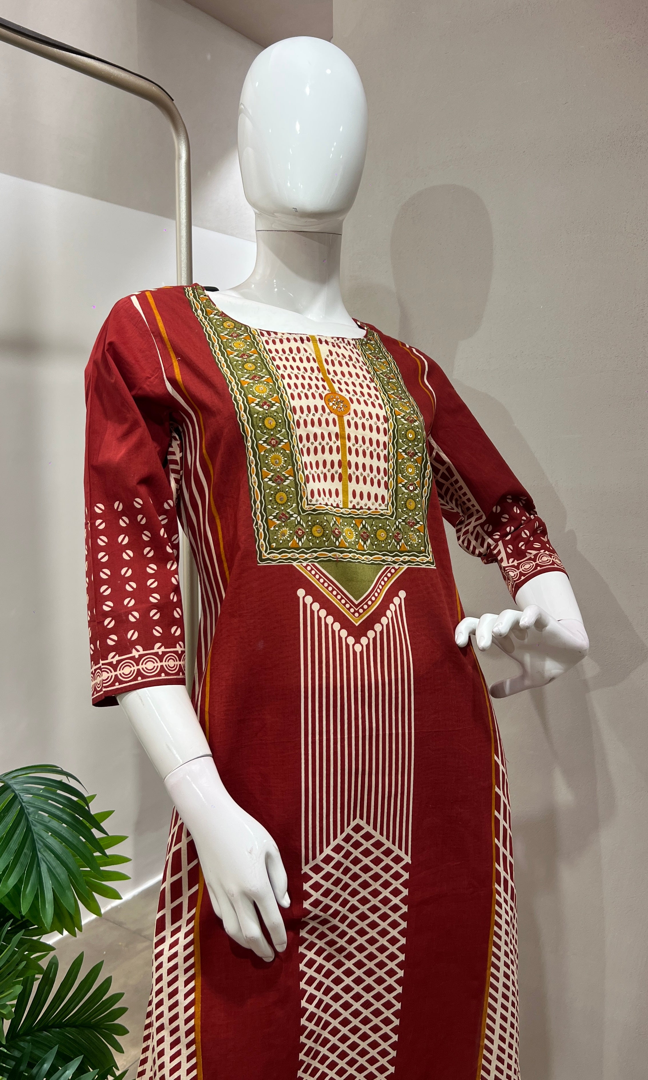 Red PRINTED kurta set