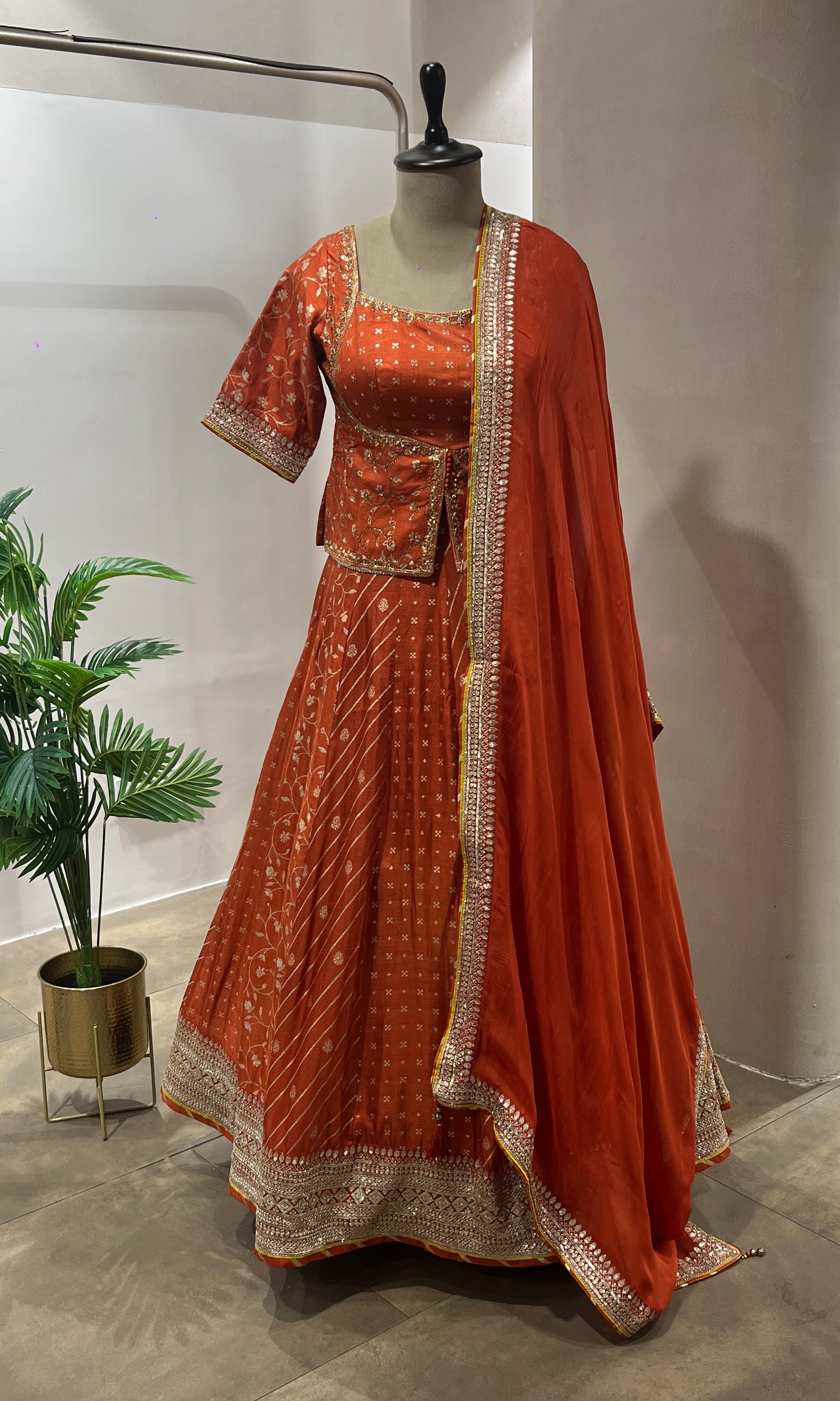 Rust INTRICATE GOLD EMBROIDERED LEHENGA