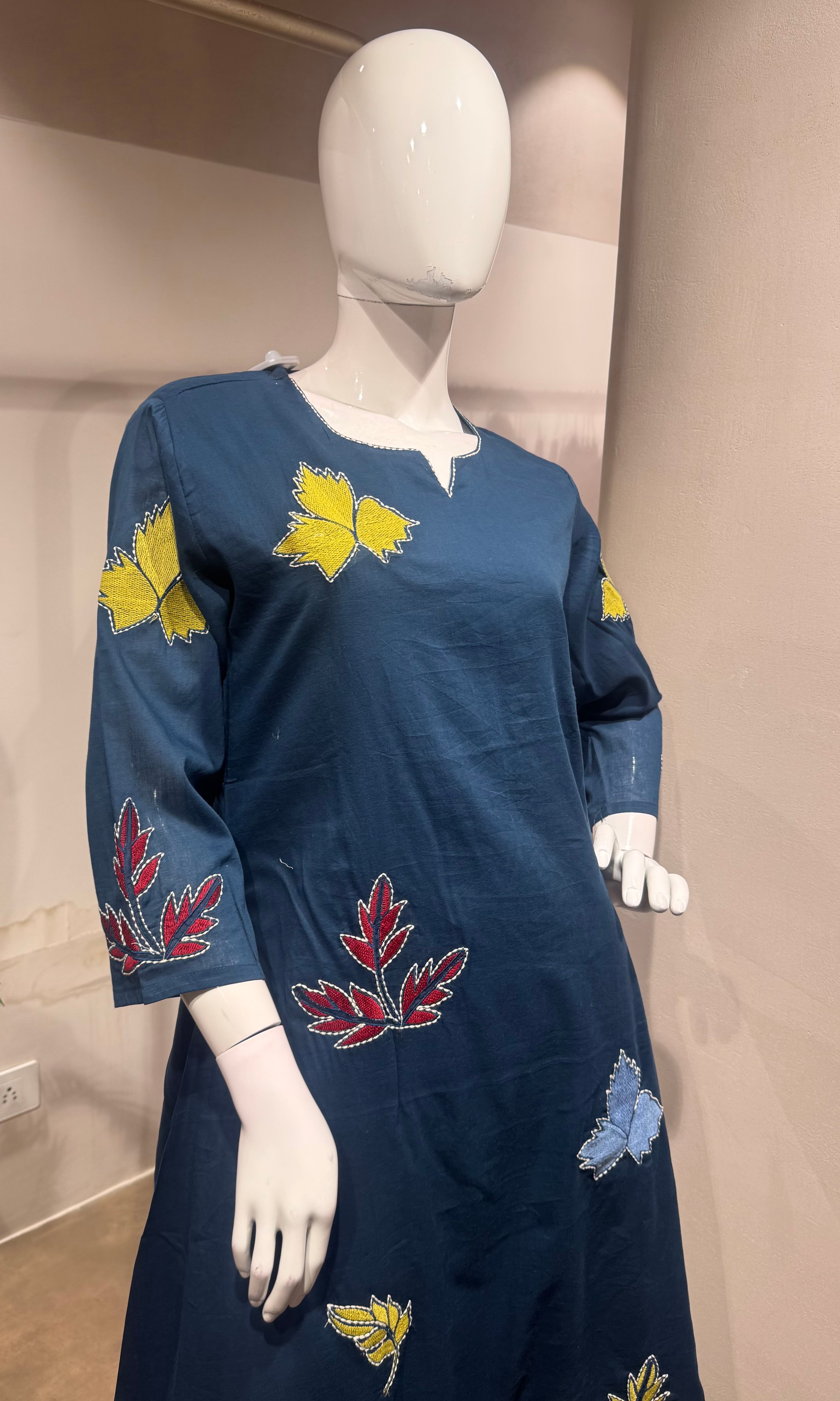navy blue Chanderi cotton kurta set