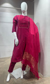 Pink Straight Kurta set with Banarasi Border Dupatta
