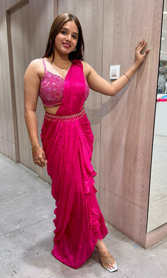 🌷Pink one minute saree 🌷