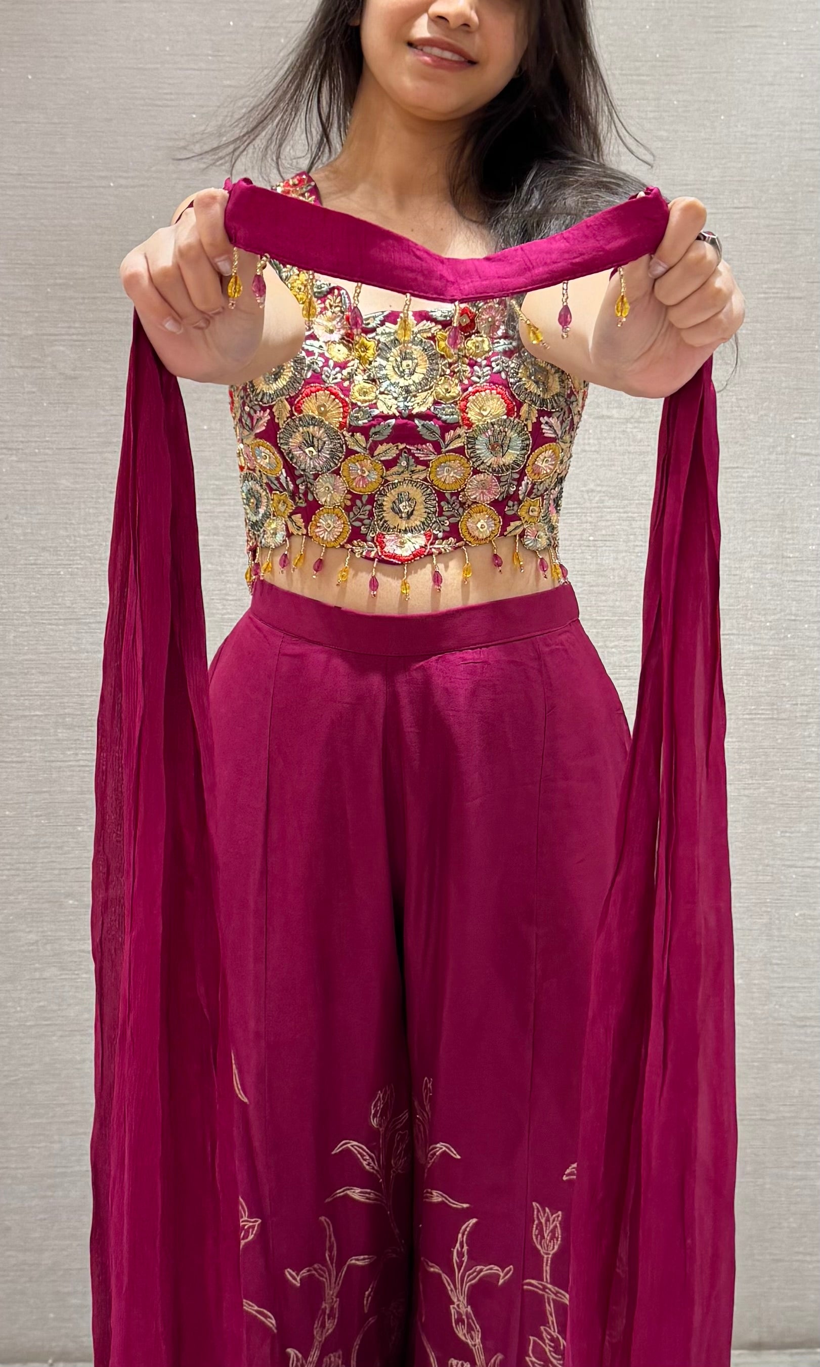 Wine FLORAL palazzo SET