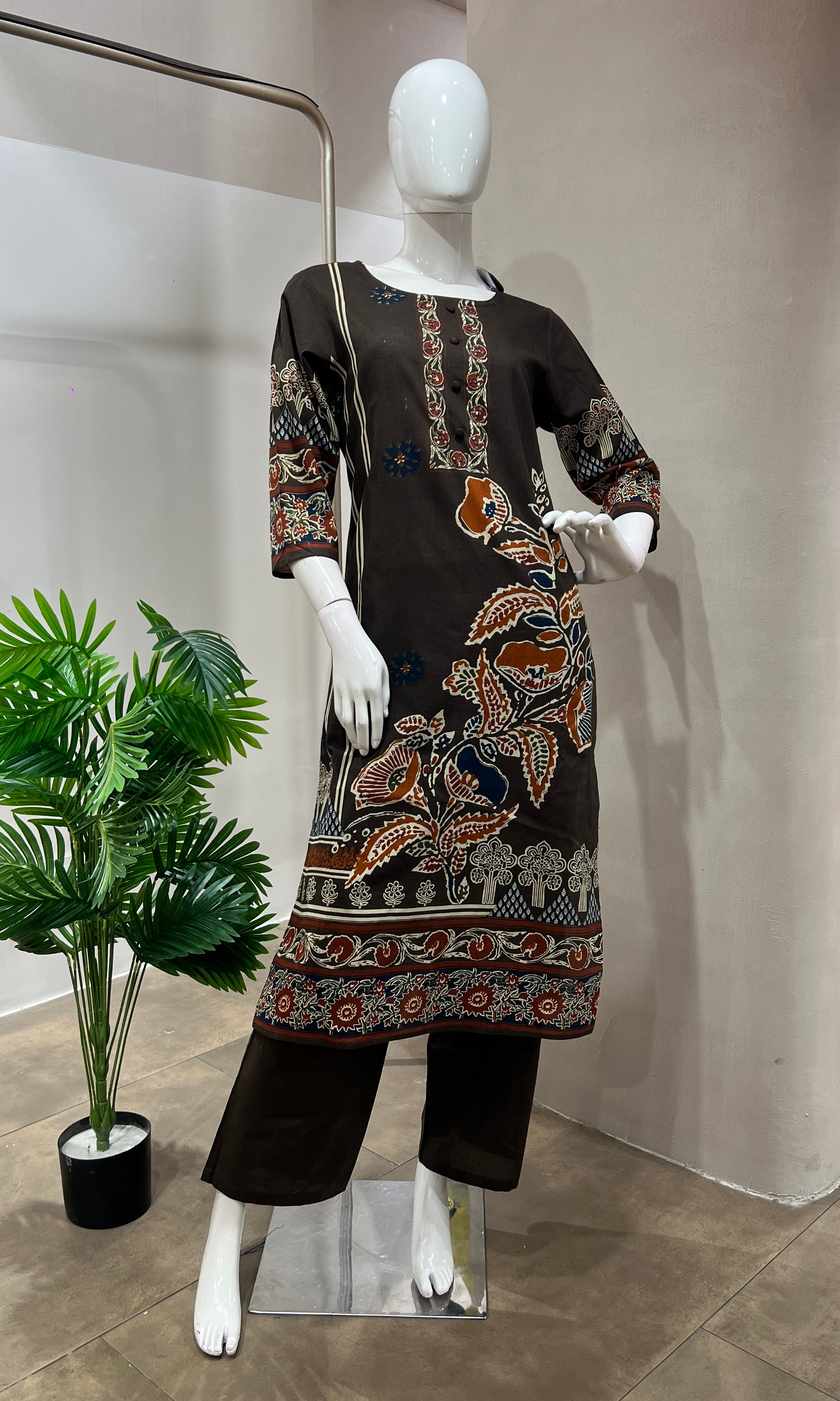 Brown FLORAL PRINTED kurta set