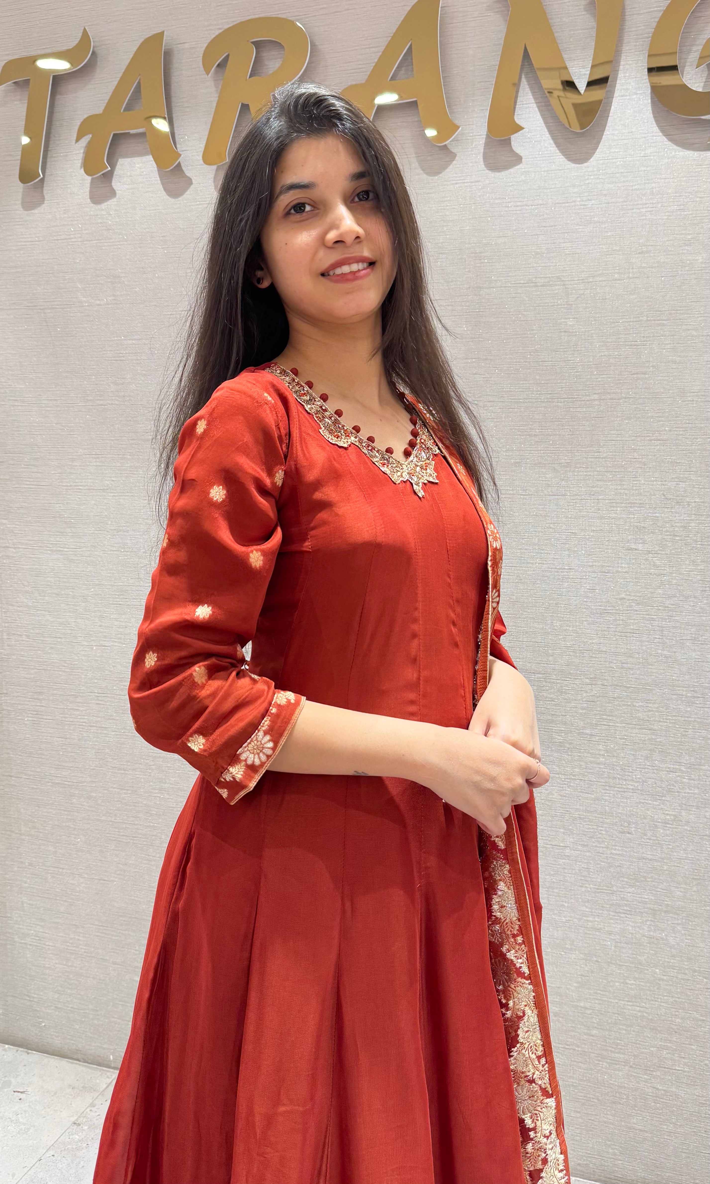 Rust Elegant Silk Anarkali PALAZZO SET