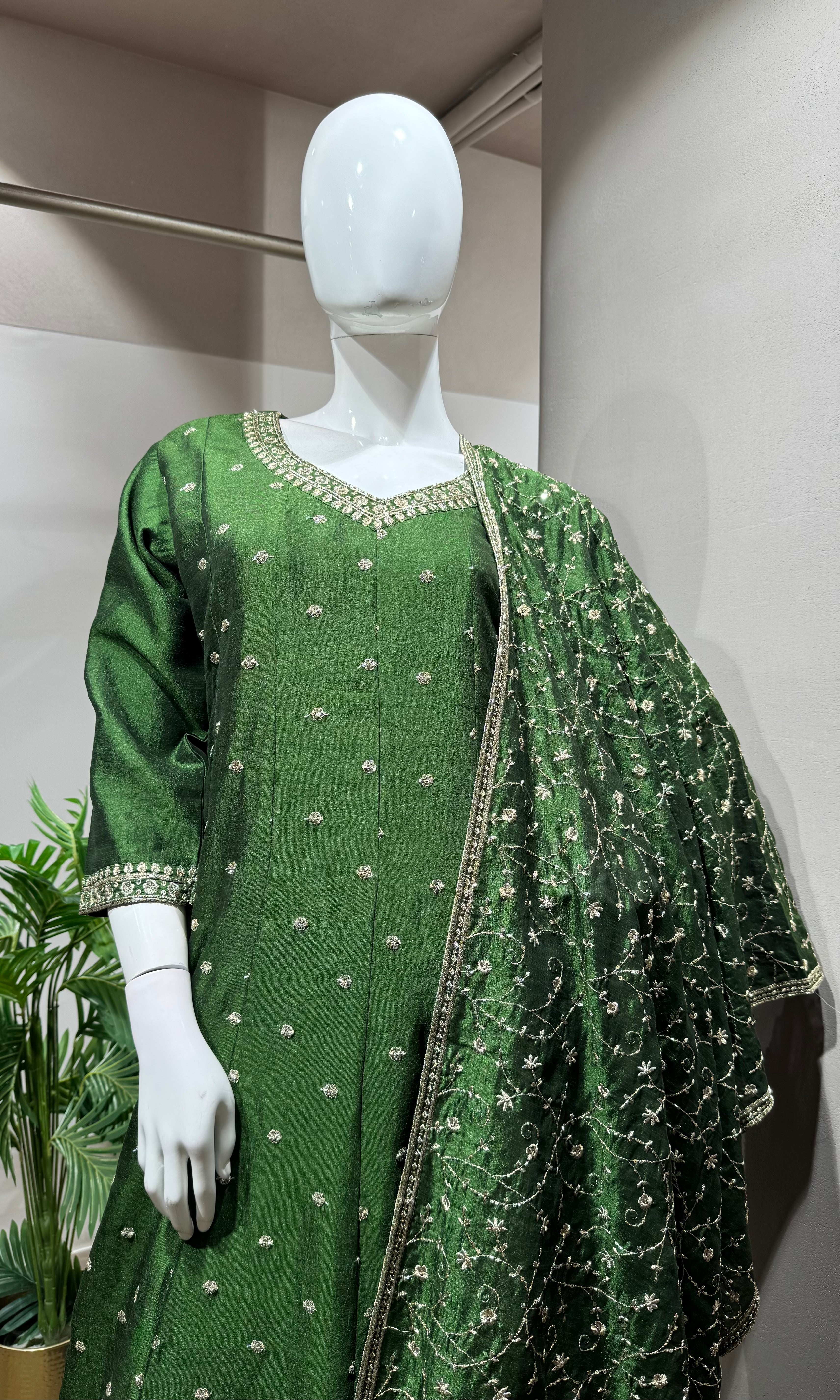 Green Embroidered Anarkali Set with dupatta