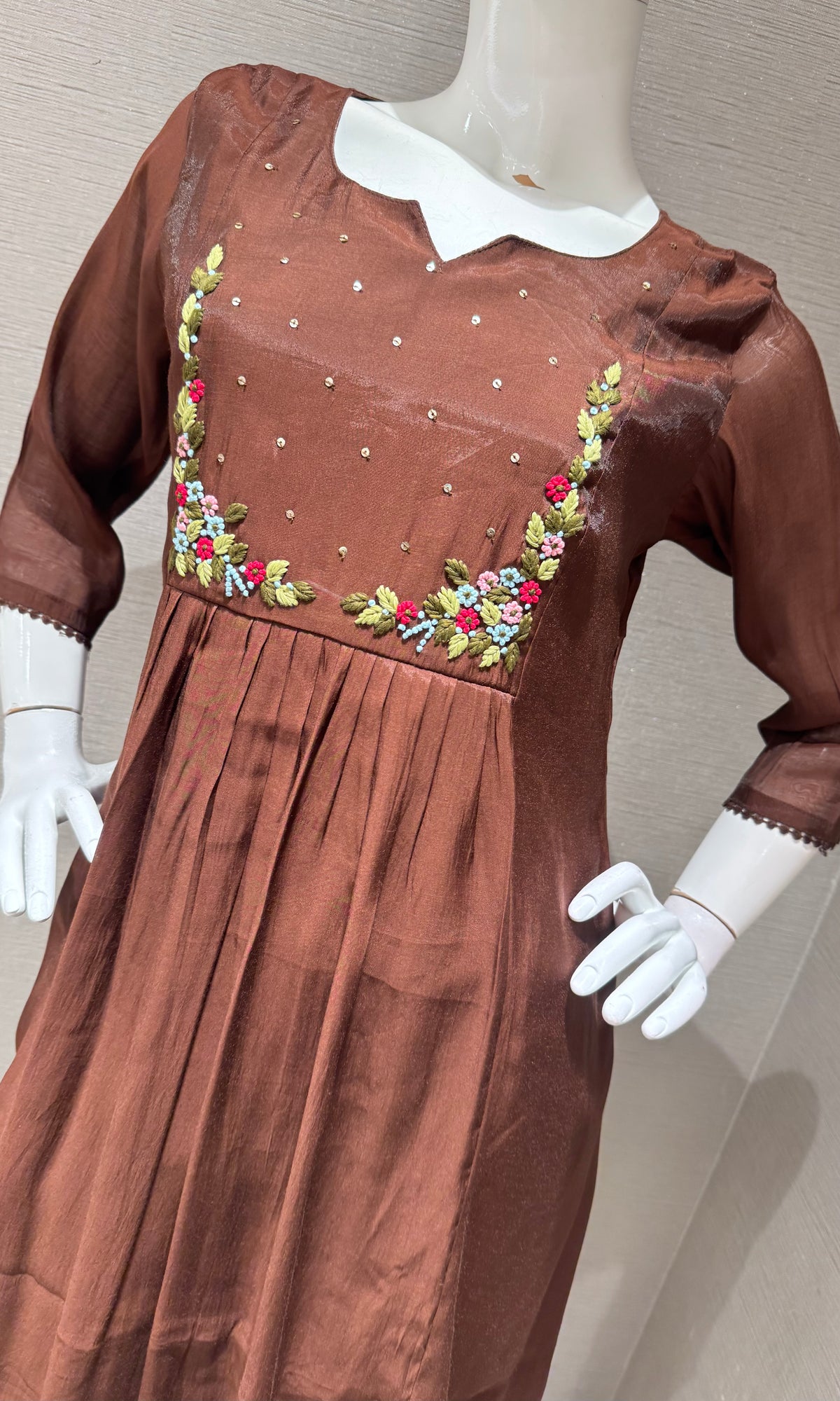 Brown chanderi silk kurta set with dupatta