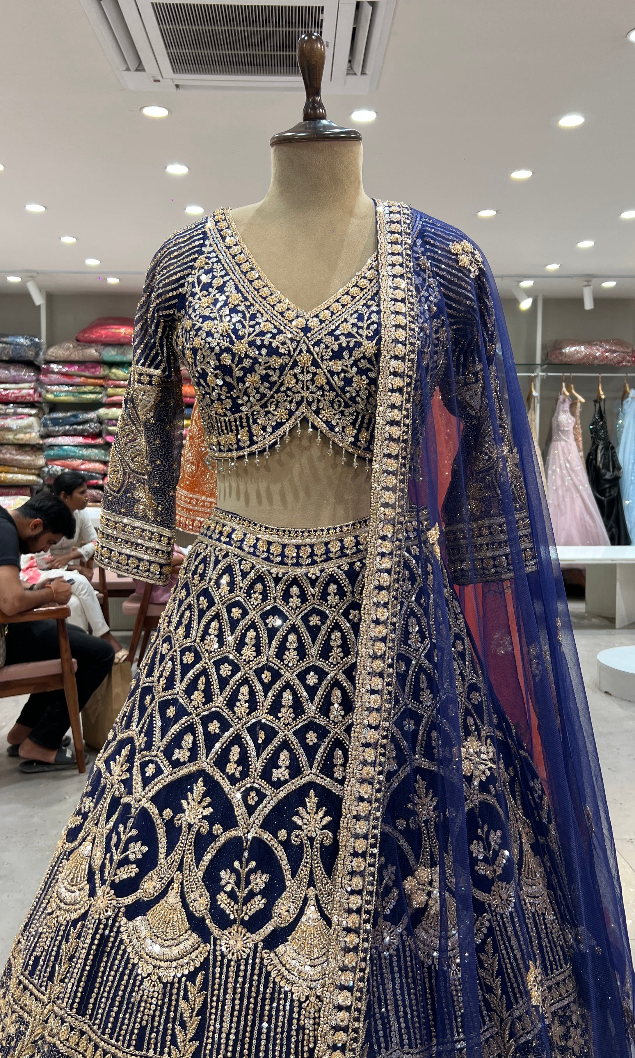 Navy blue GOLDEN EMBROIDERY lehanga
