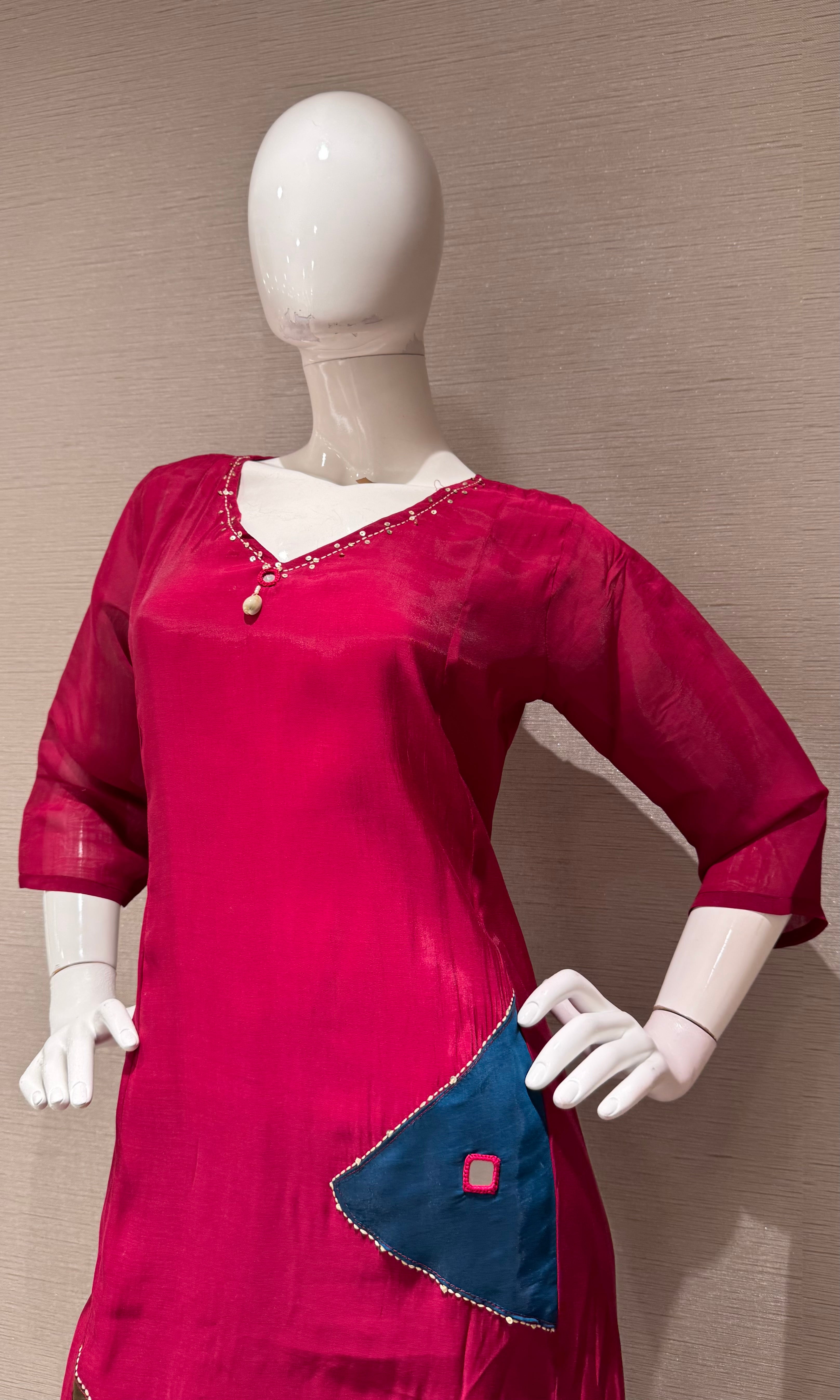 Maroon Straight Patch Kurta Set with Dupatta
