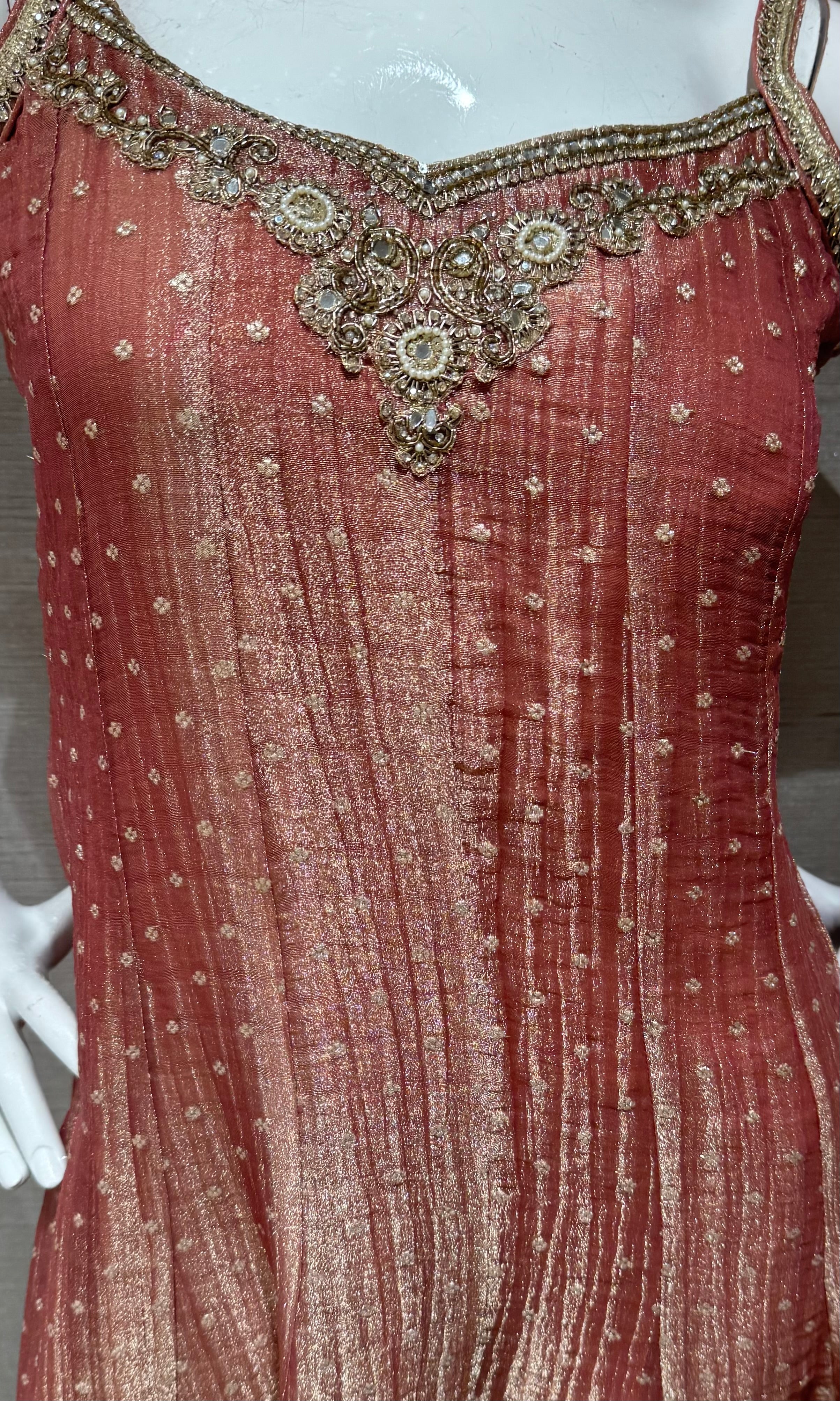 Peach Pink Shimmer Anarkali Set with Dupatta