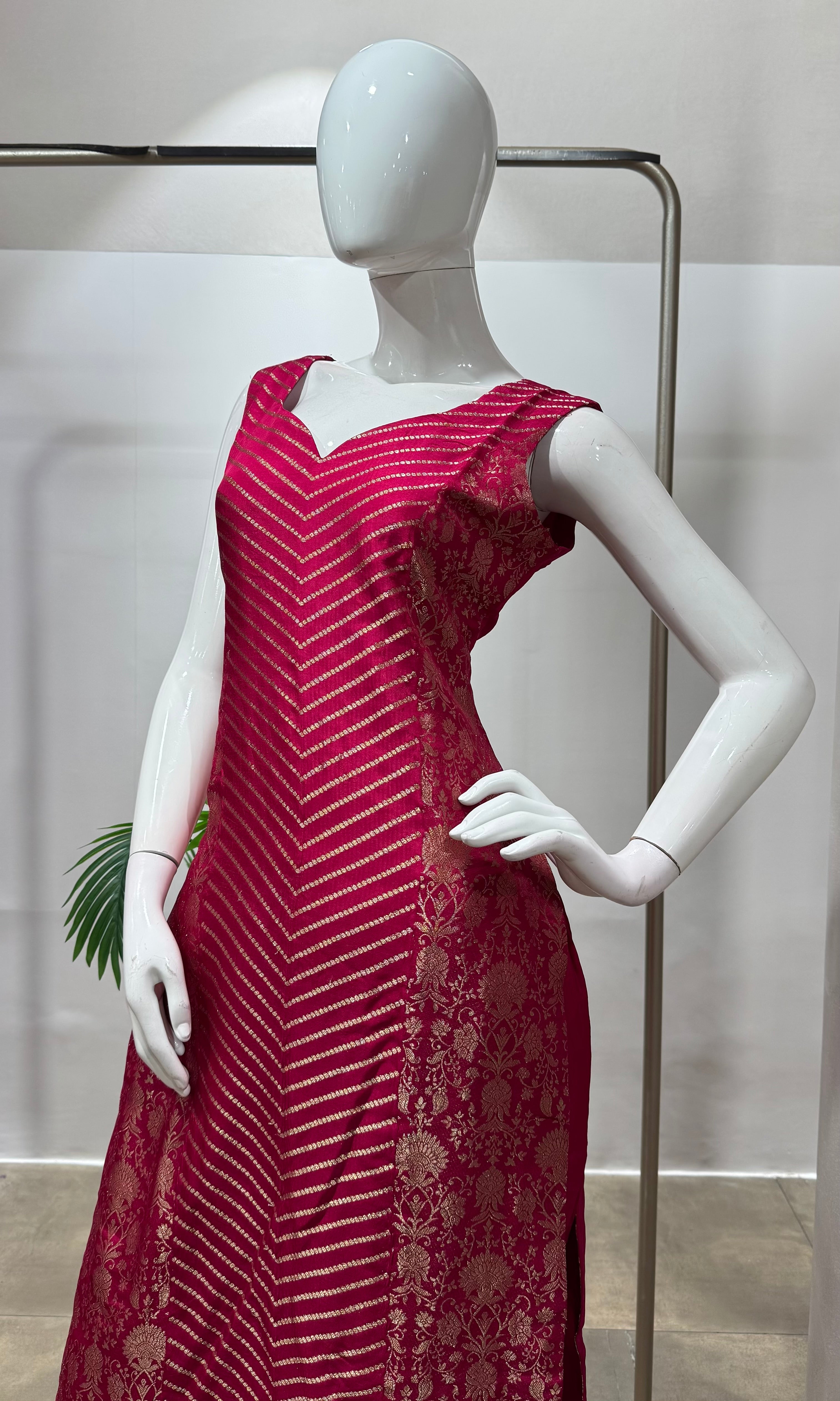 Pink STRIPED EMBROIDERED KURTA SET