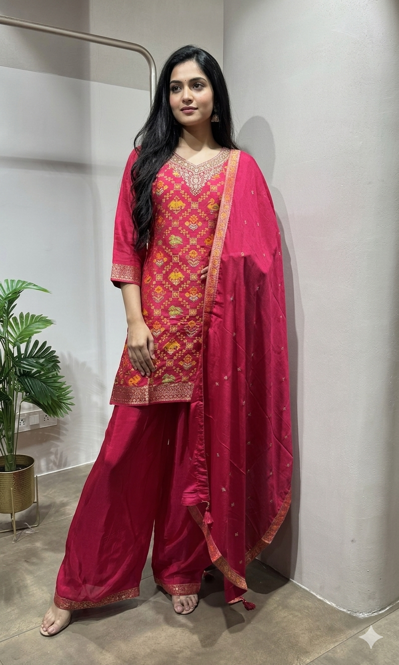 Pink Embellished Kurta with Flared Sharara Set