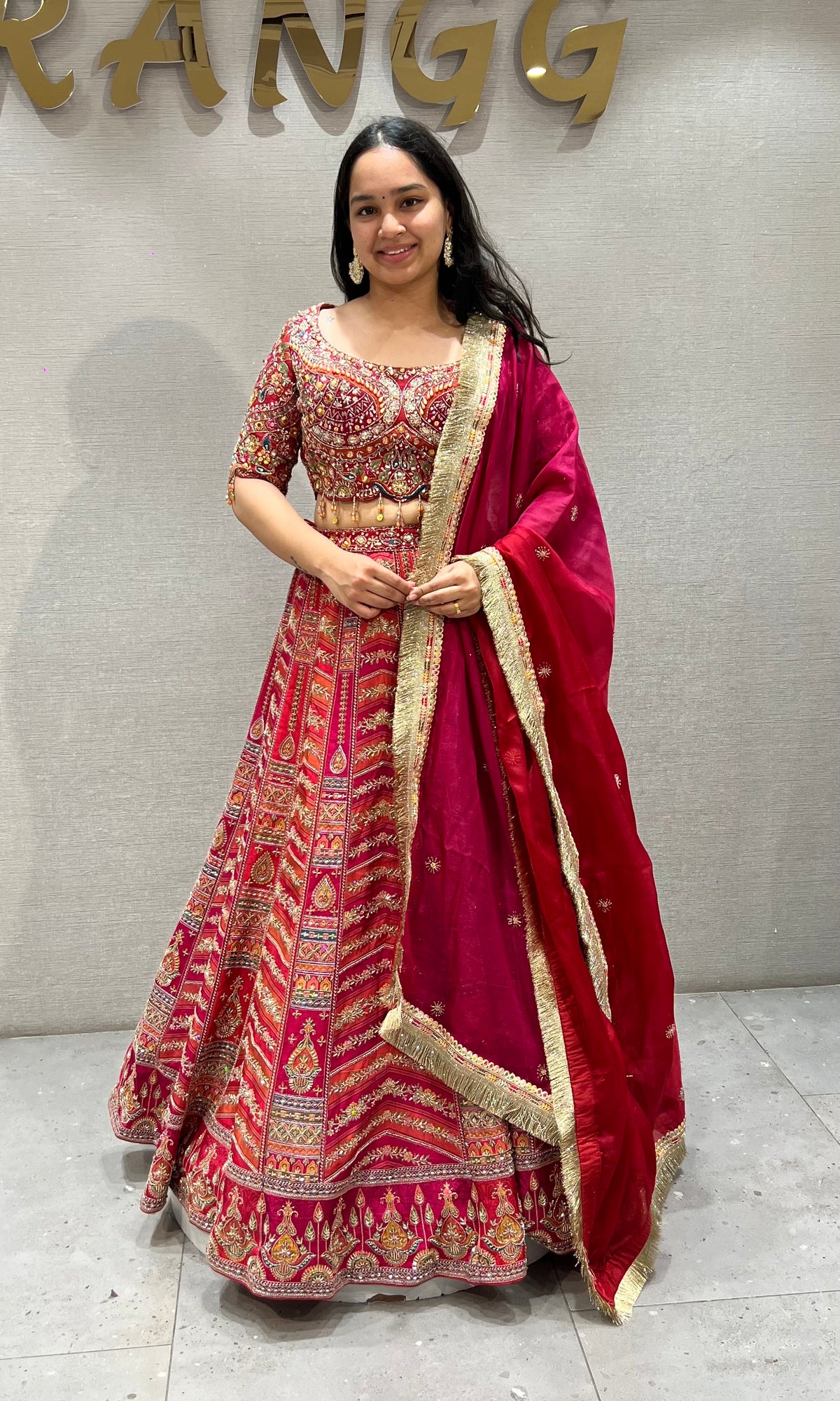 Red Multi Brocade Lehenga with Heavily Embroidered Choli Set