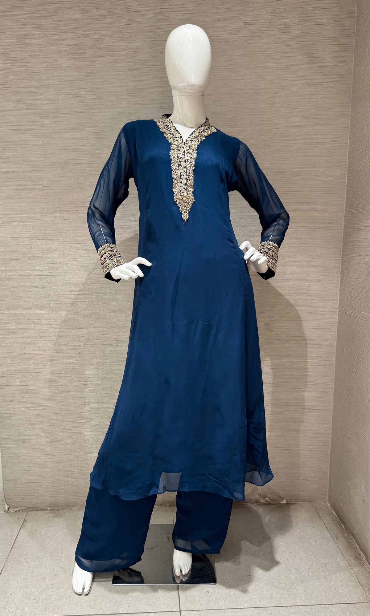 Peacock Blue Embroidered Salwar Silk Kurta Set with Dupatta