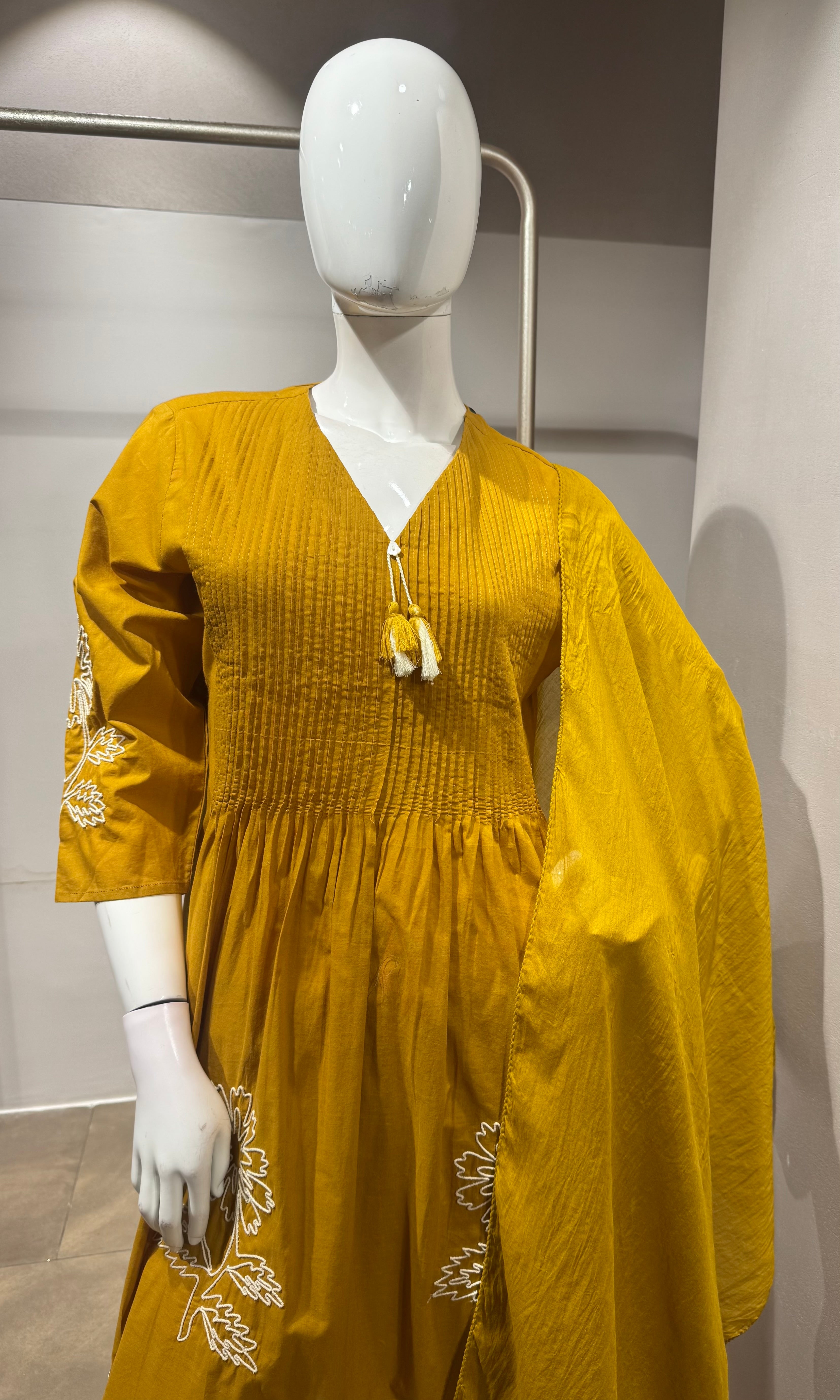Mustard Embroidered Kurta Set with Dupatta