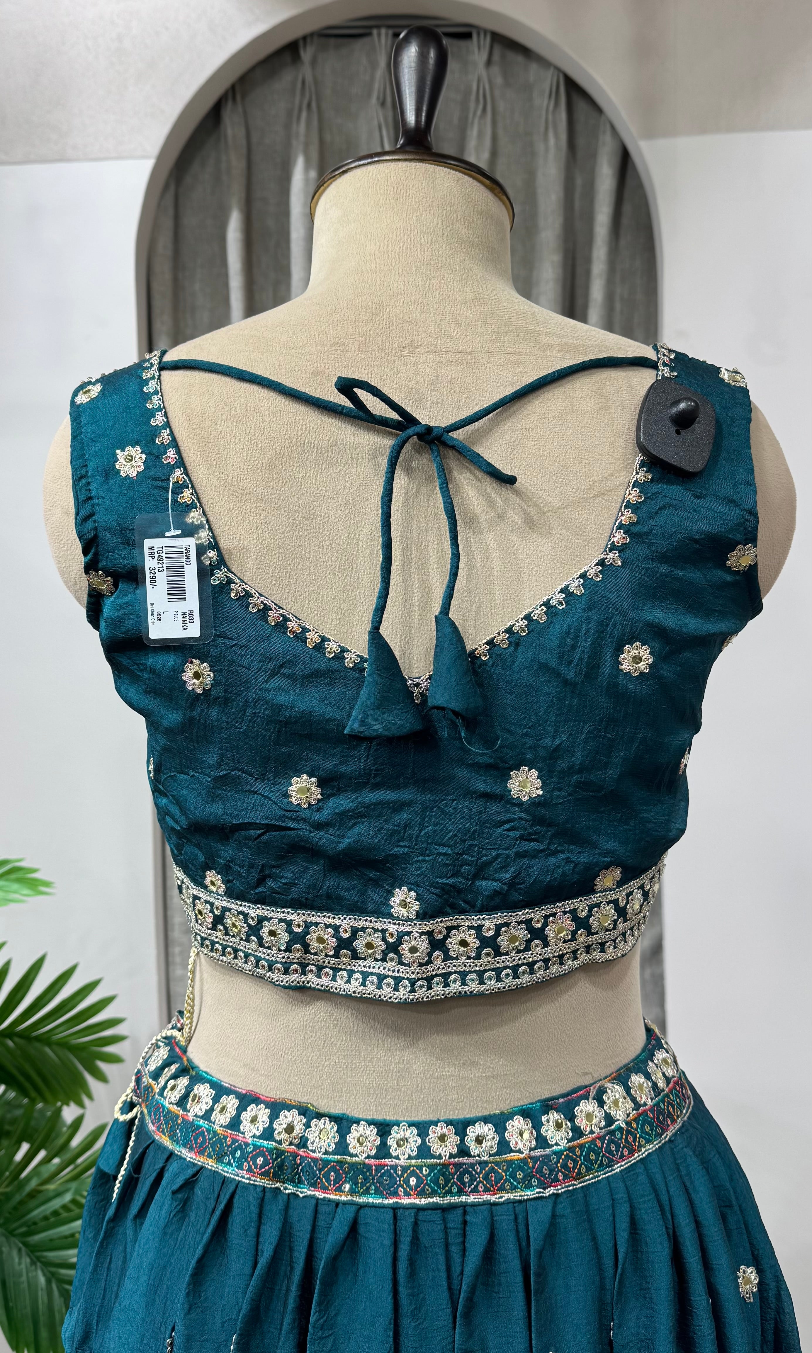 Peacock Blue Silk Embroidered Lehenga Choli Set