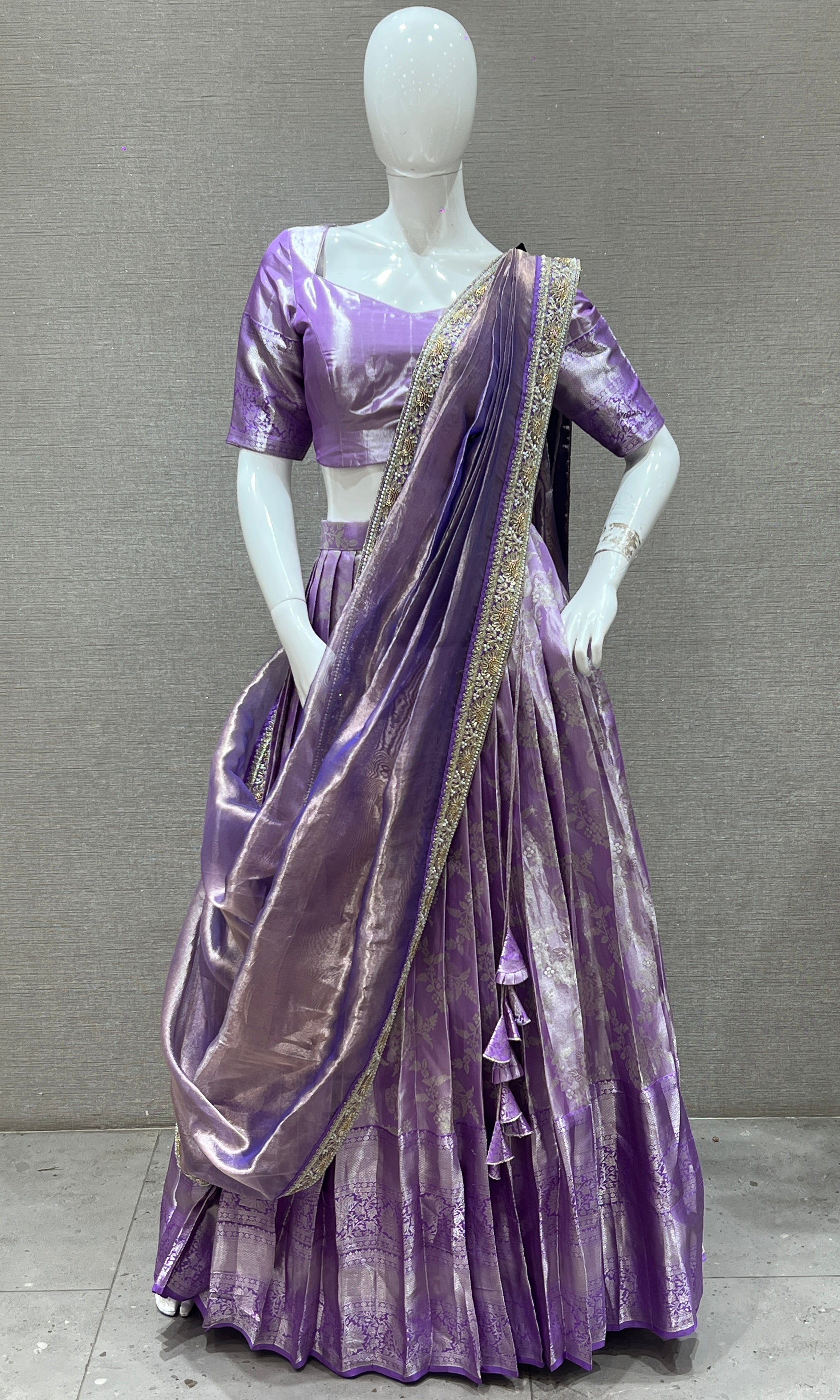 Purple pattu Lehenga