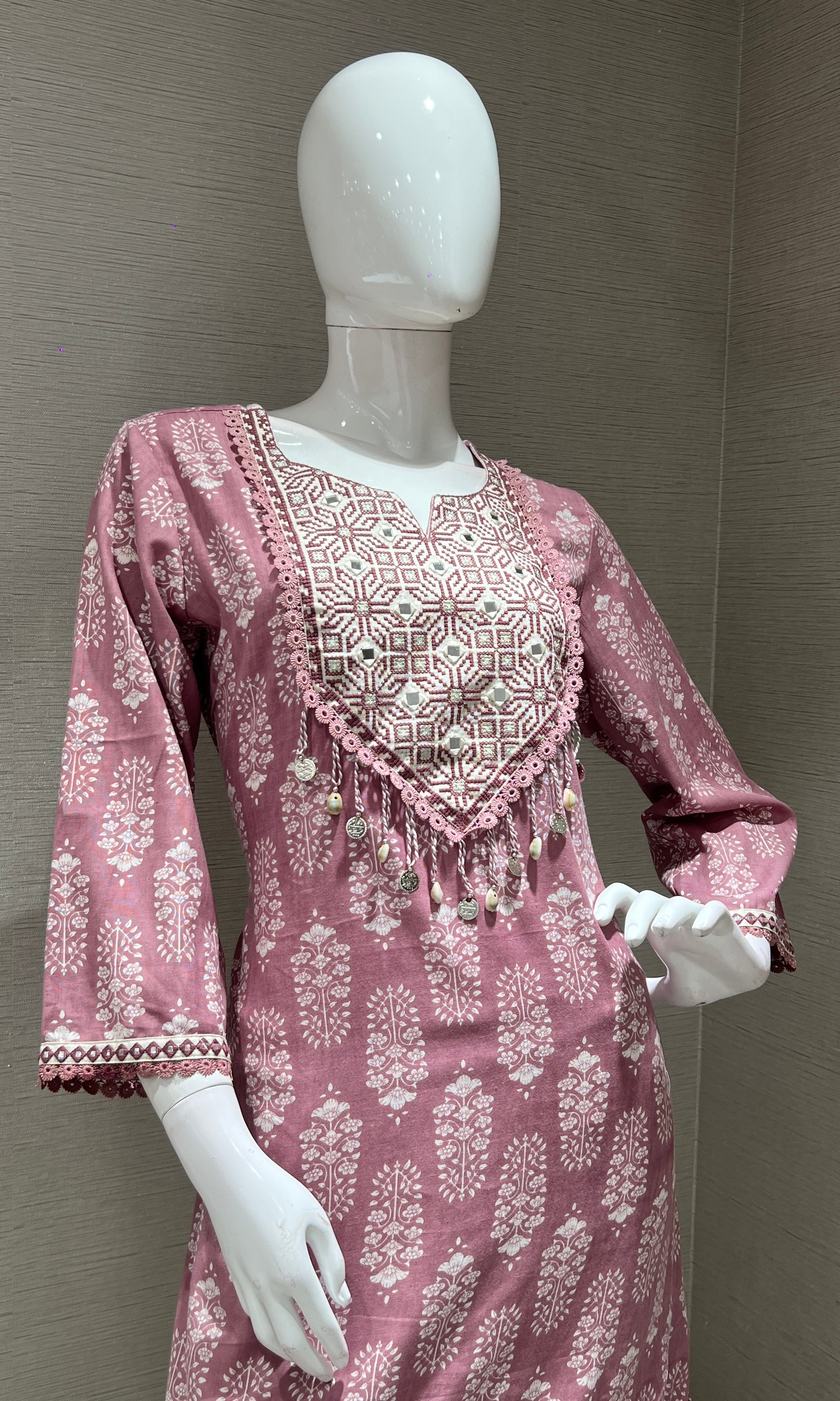 PINK EMBROIDERED KURTI TOP WITH BOTTOM