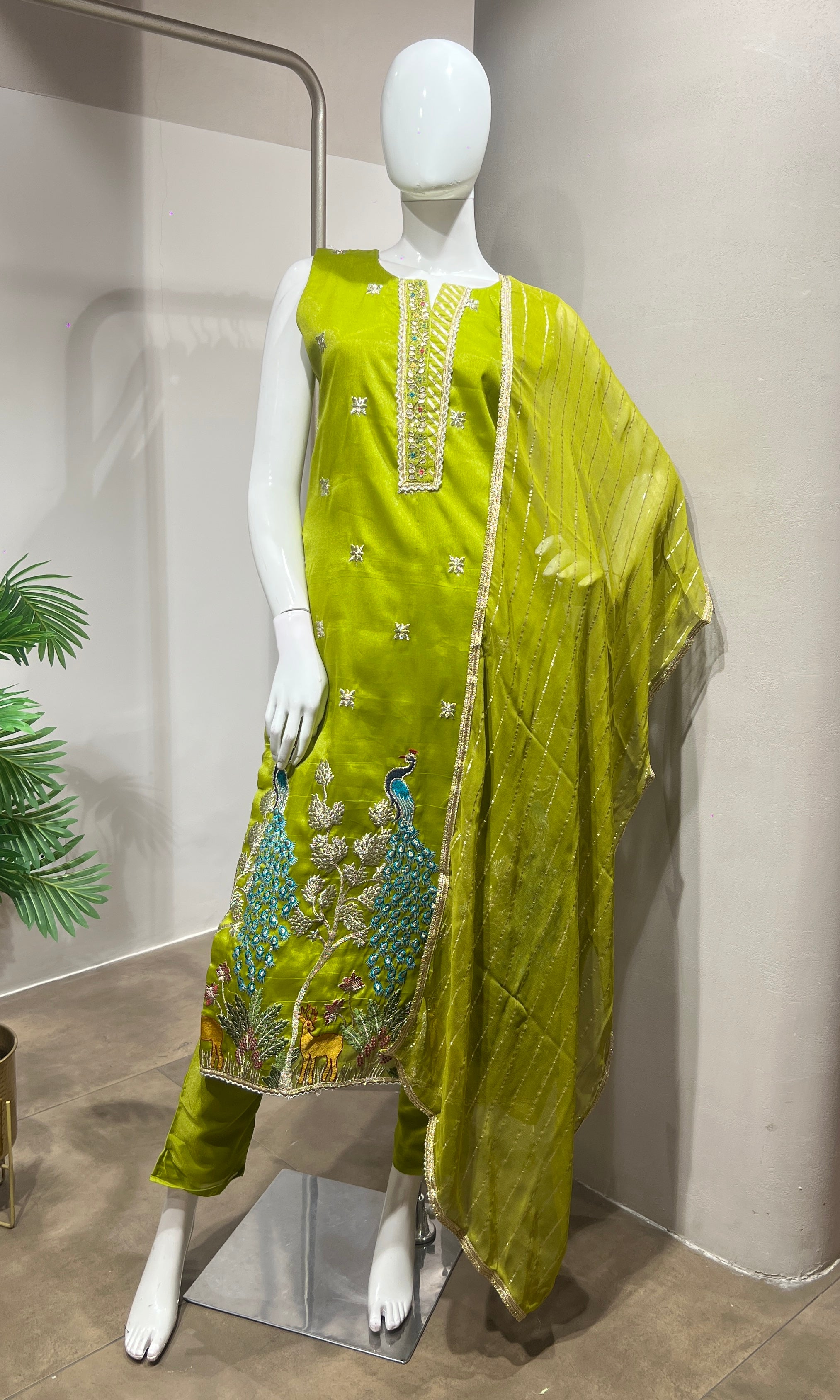 Green Peacock Embroidered Sharara set