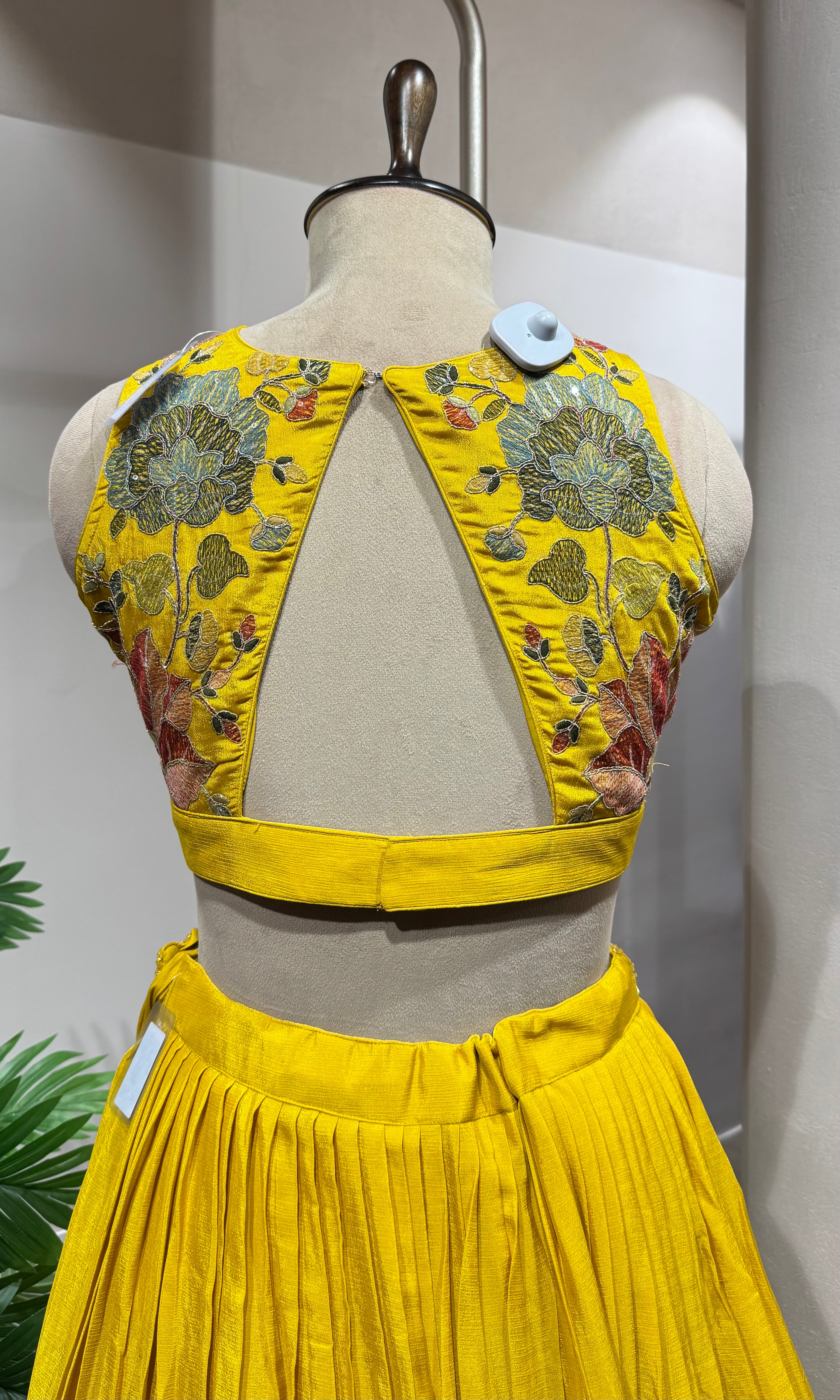 yellow floral printed embroidered lehenga