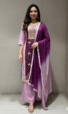 WINE EMBROIDERED KURTA SET WITH PALAZZO PANTS