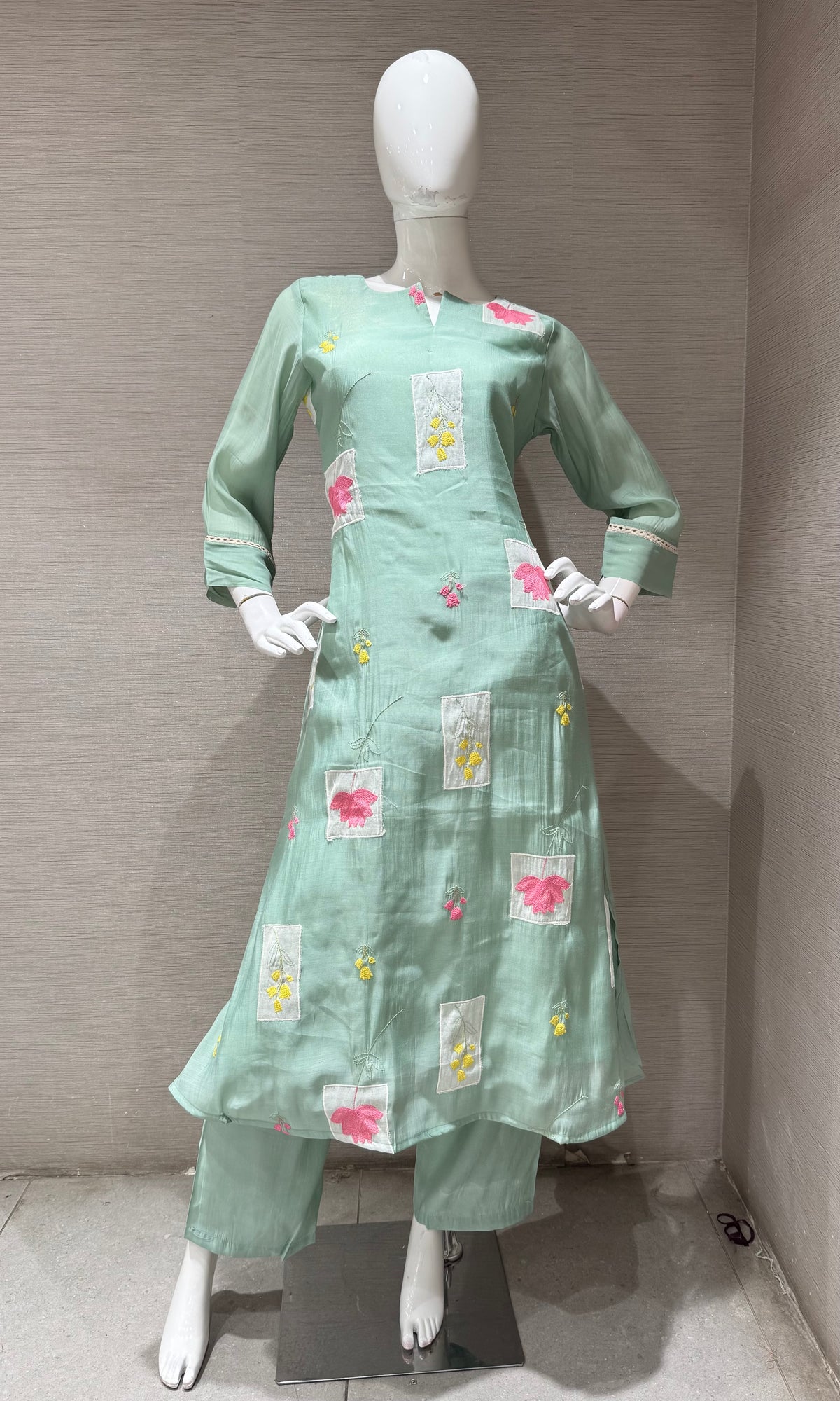 Green Floral Patchwork Kurta Set with Dupatta