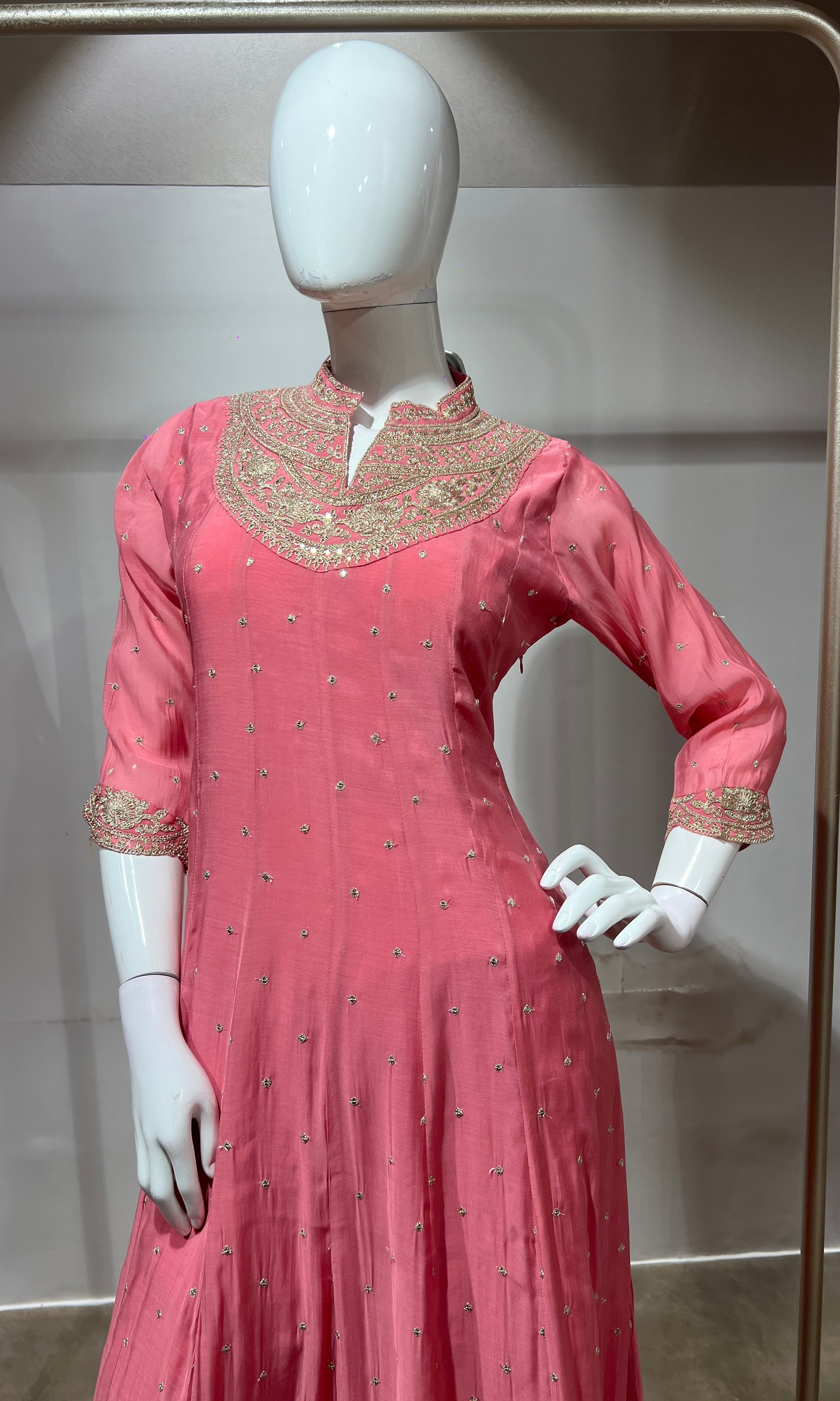 blush pink Silk Anarkali Suit Set with Scallop Dupatta