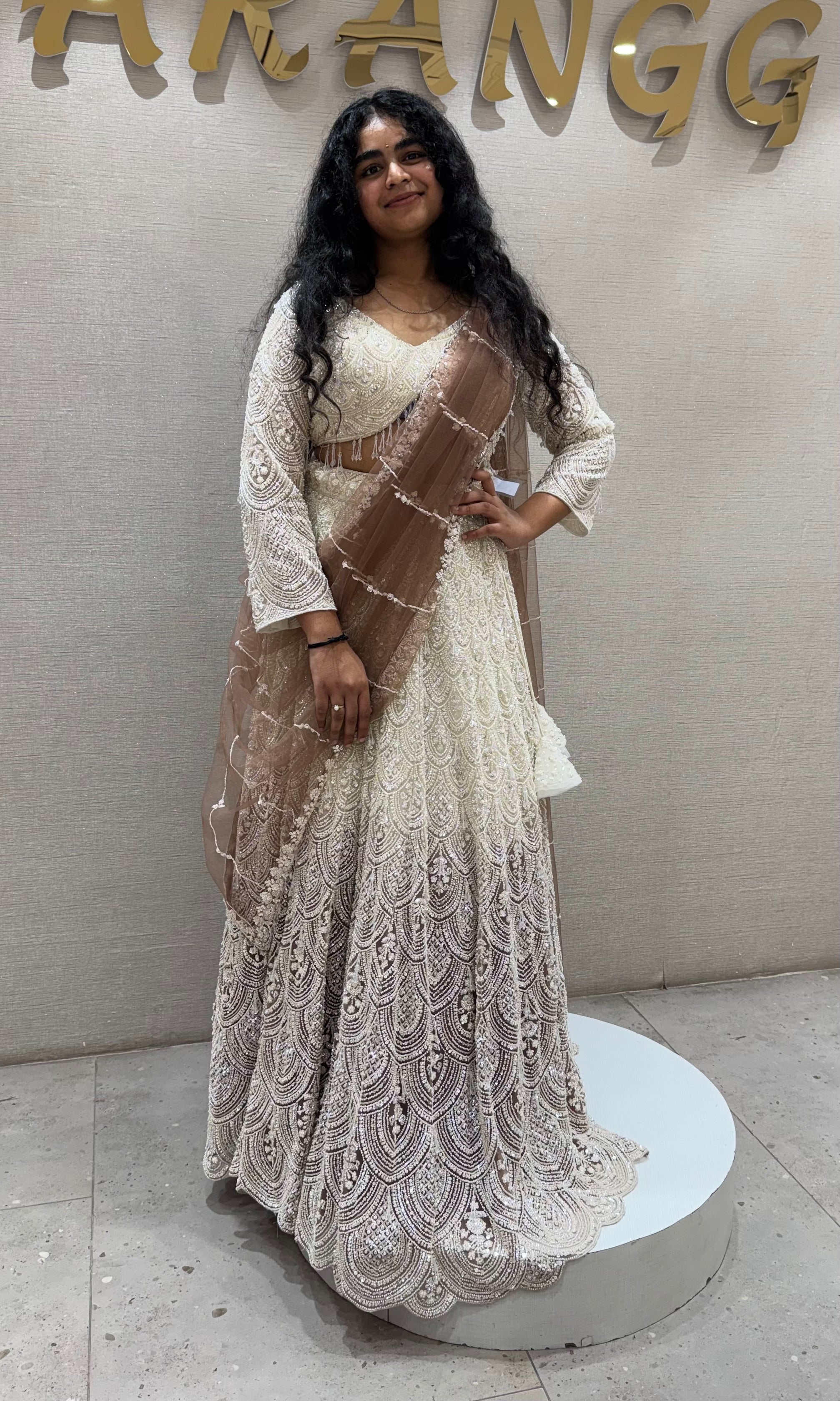 Brown Designer Lehenga with Embellished Net Dupatta