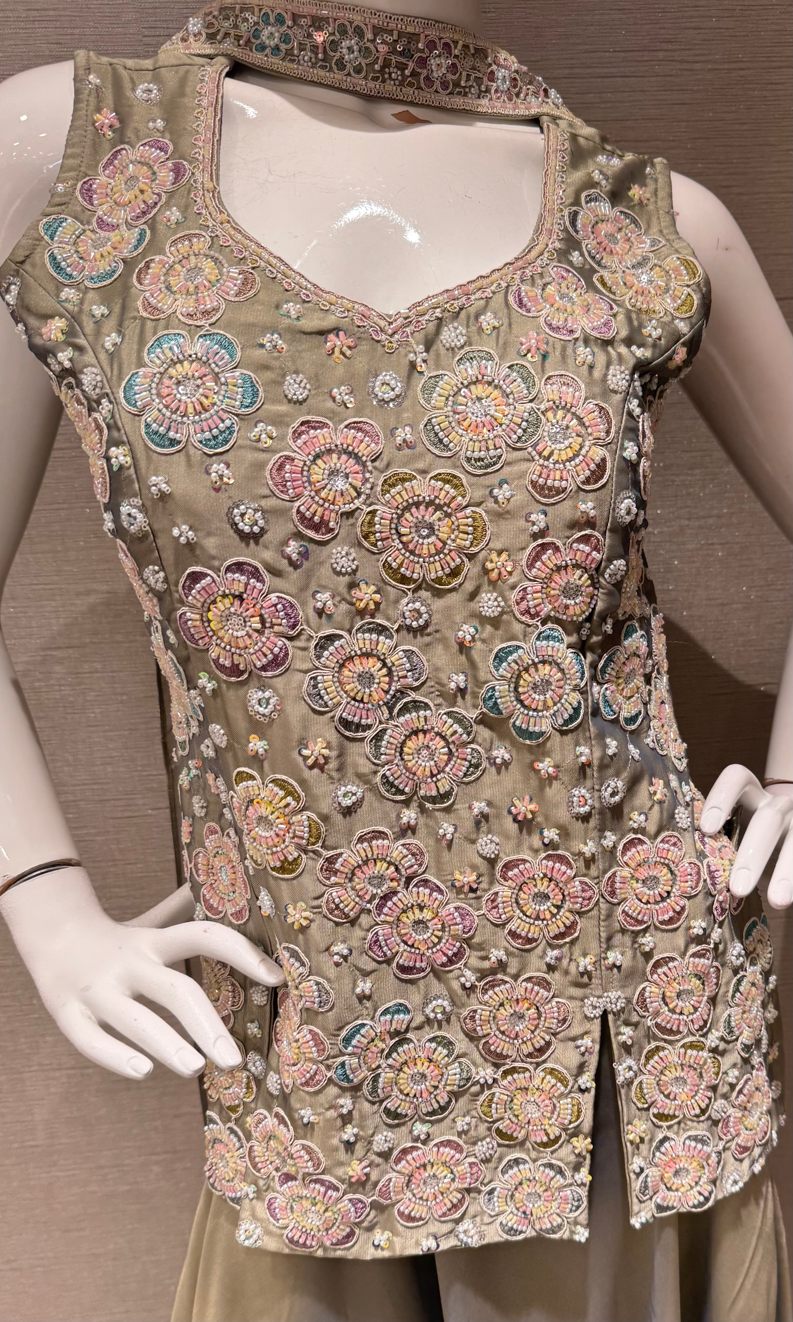Olive Green Shimmer Floral Peplum palazzo set