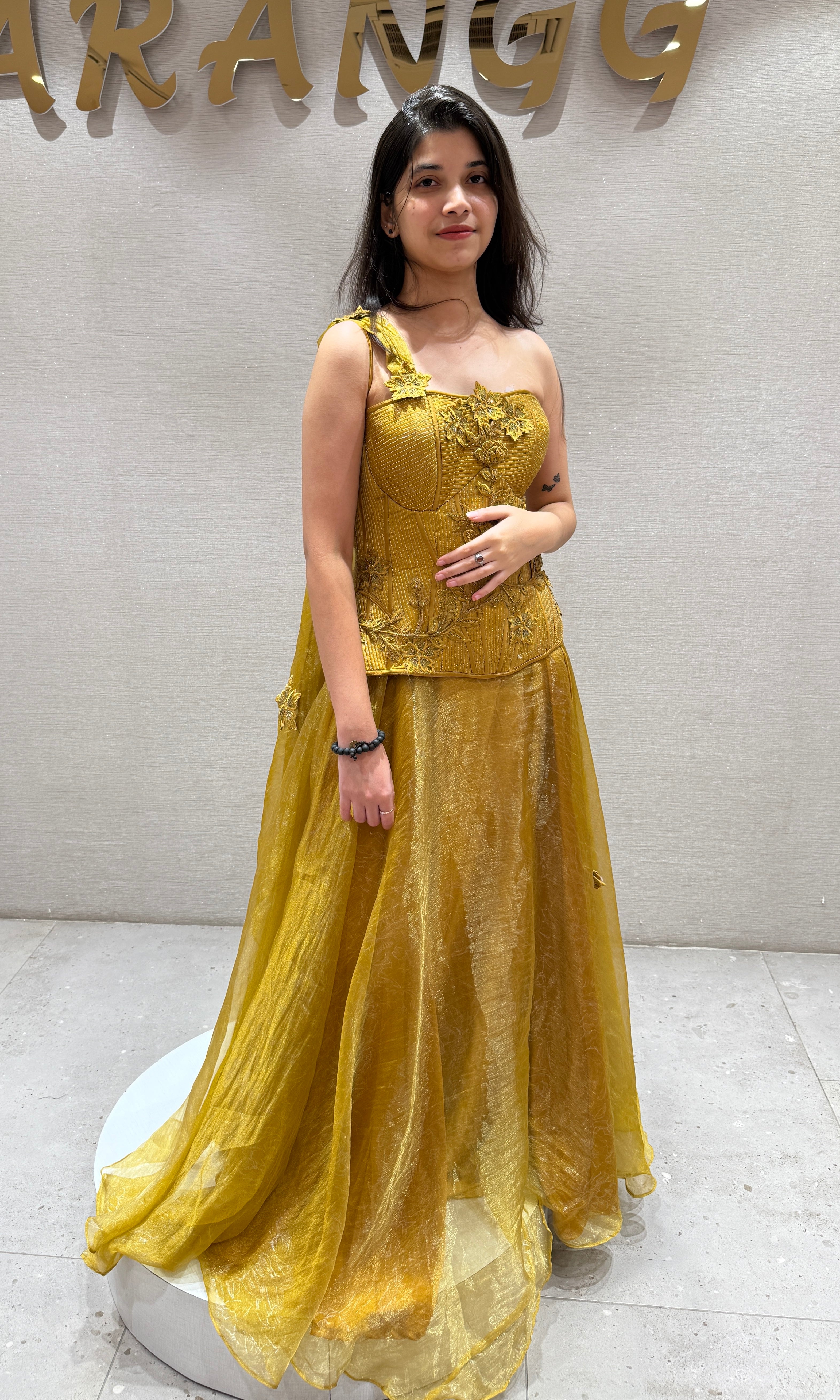 Golden Mustard yellow Corset Lehenga