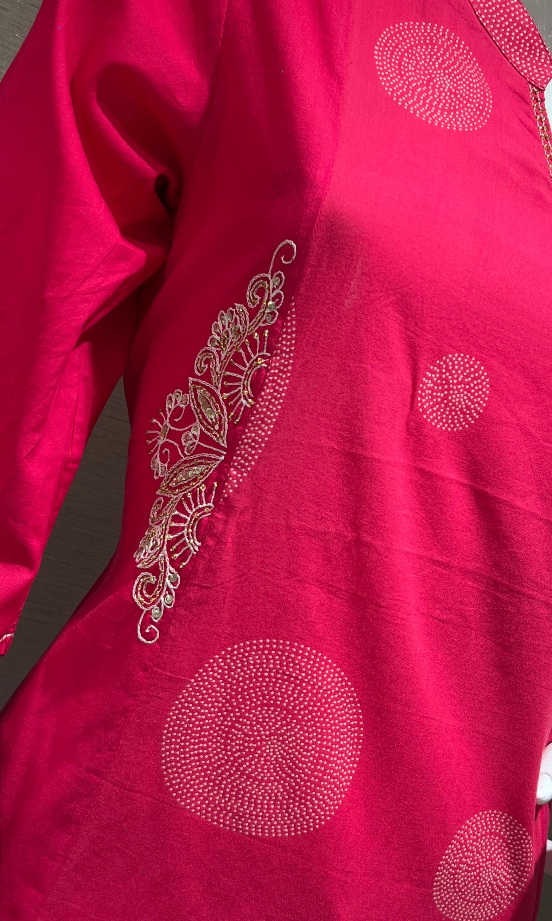 Rani Pink Bandhini Print Kurta Set