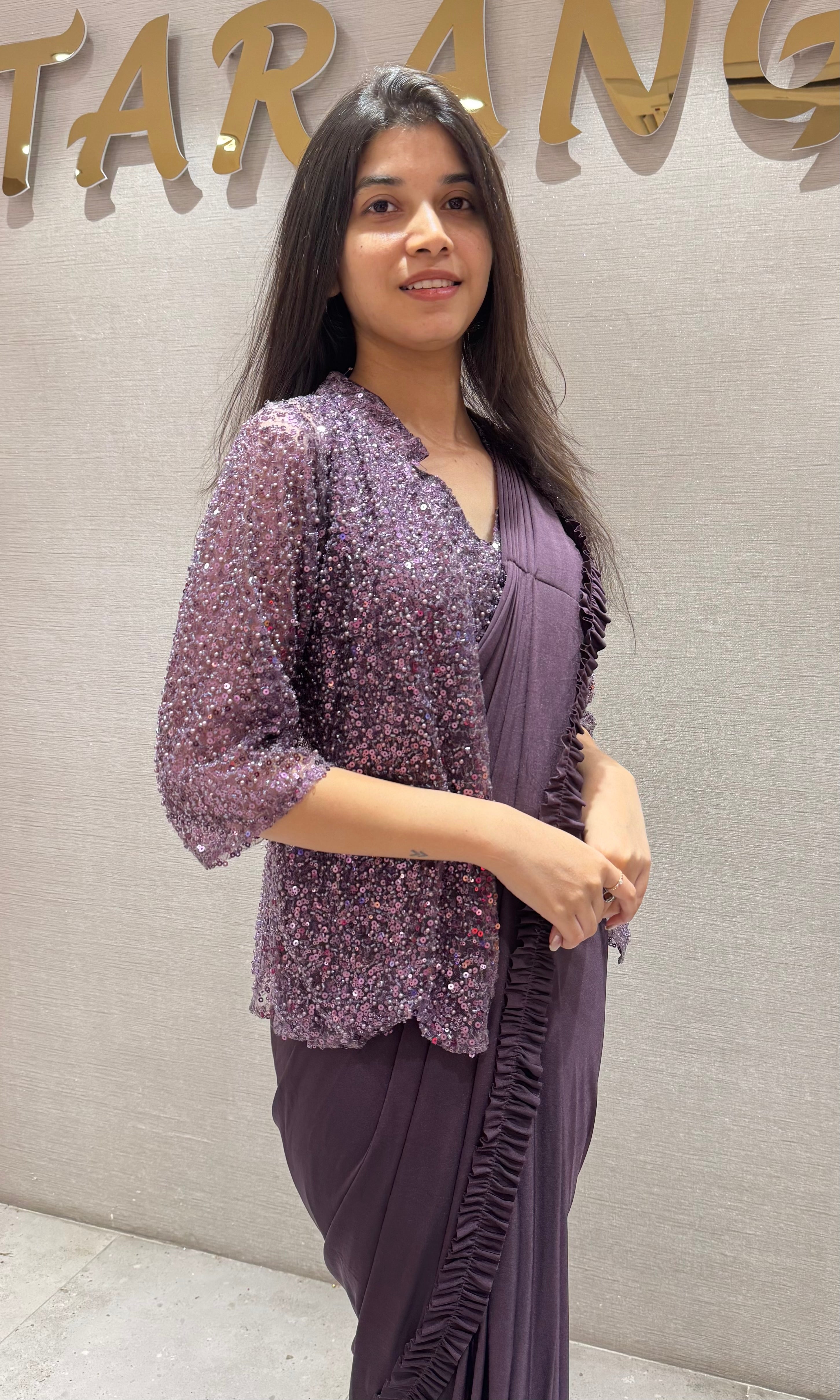 Wine Drape Saree with Embroidered Jacket