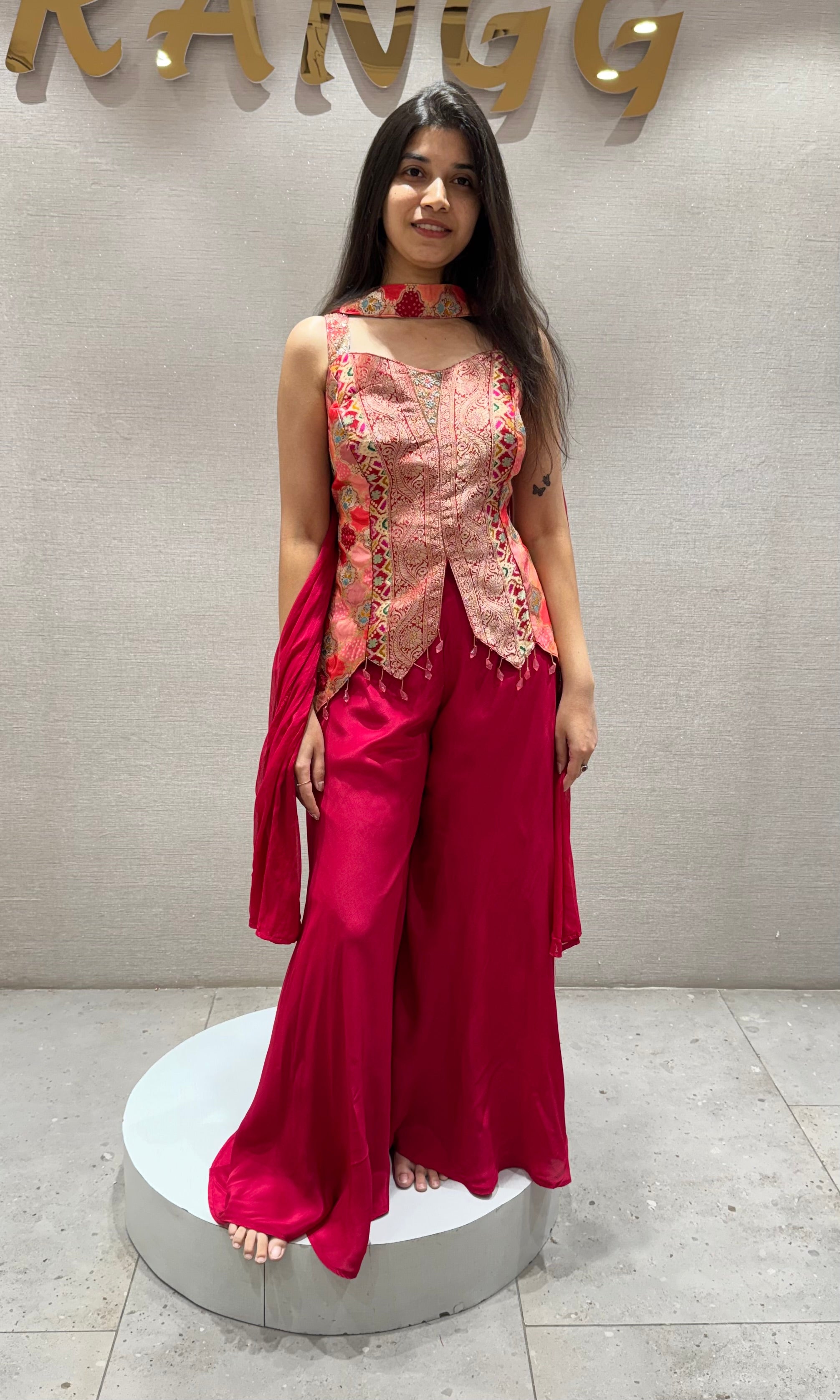 RED Embroidered Indo-Western Palazzo Set