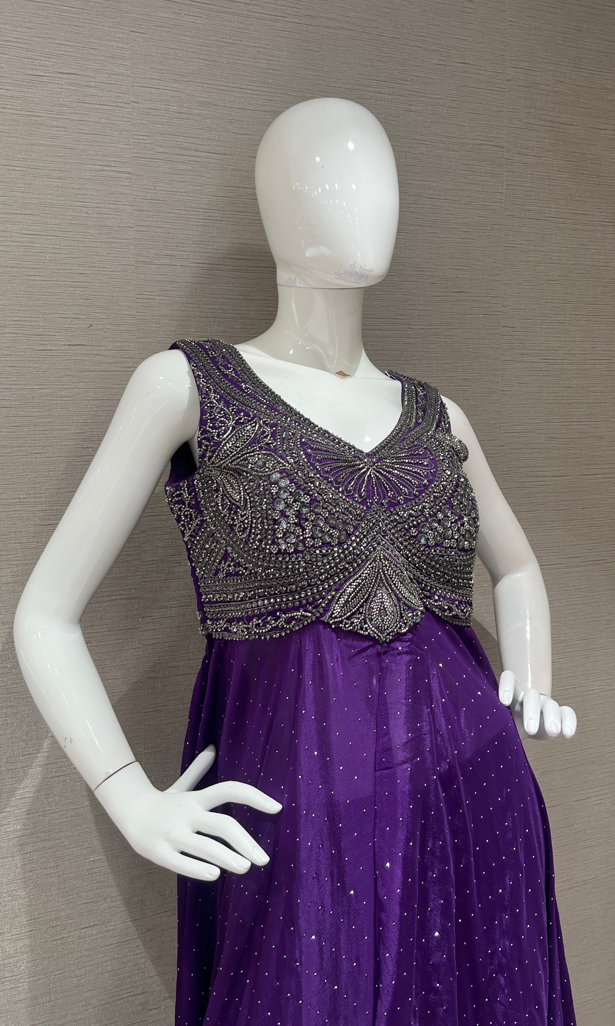 Purple Shimmer Anarkali with Palazzo Pants