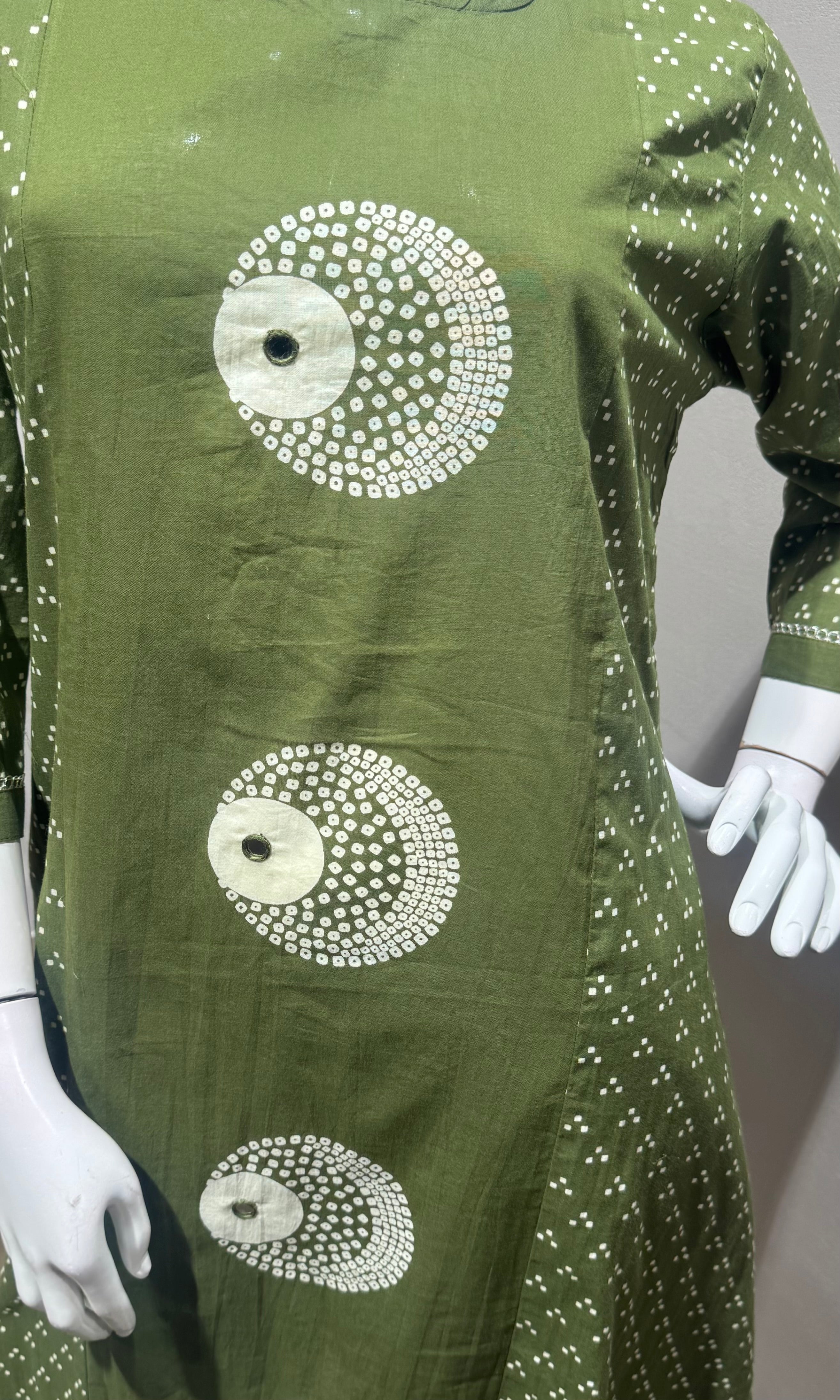Green Cotton Bandhani Printed Kurta Set