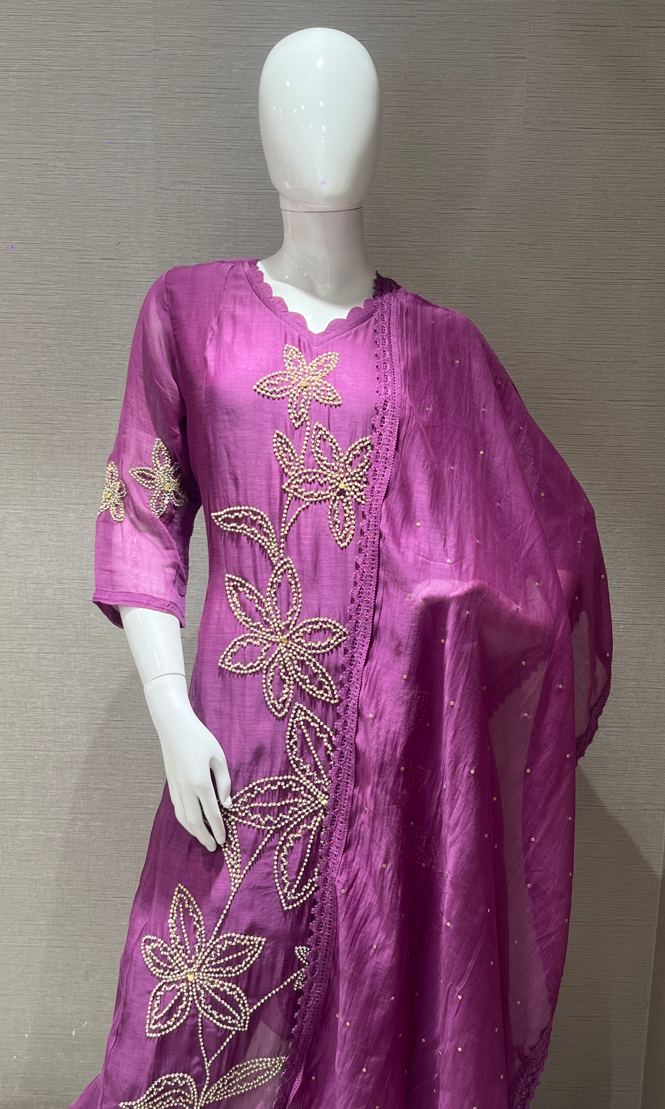 Purple Floral Embroidered kurta set