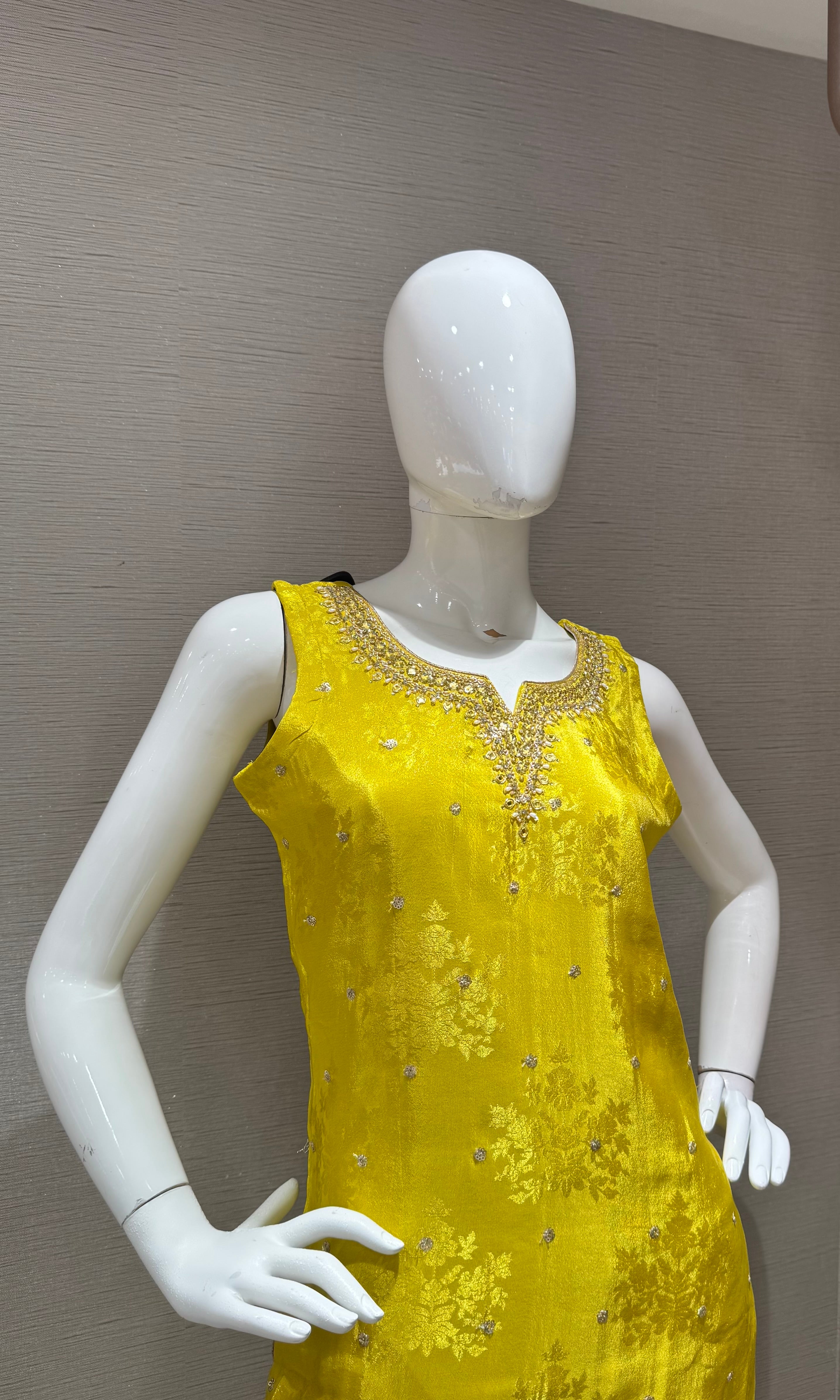 Yellow Floral Embroidery Salwar Kameez Kurta Set