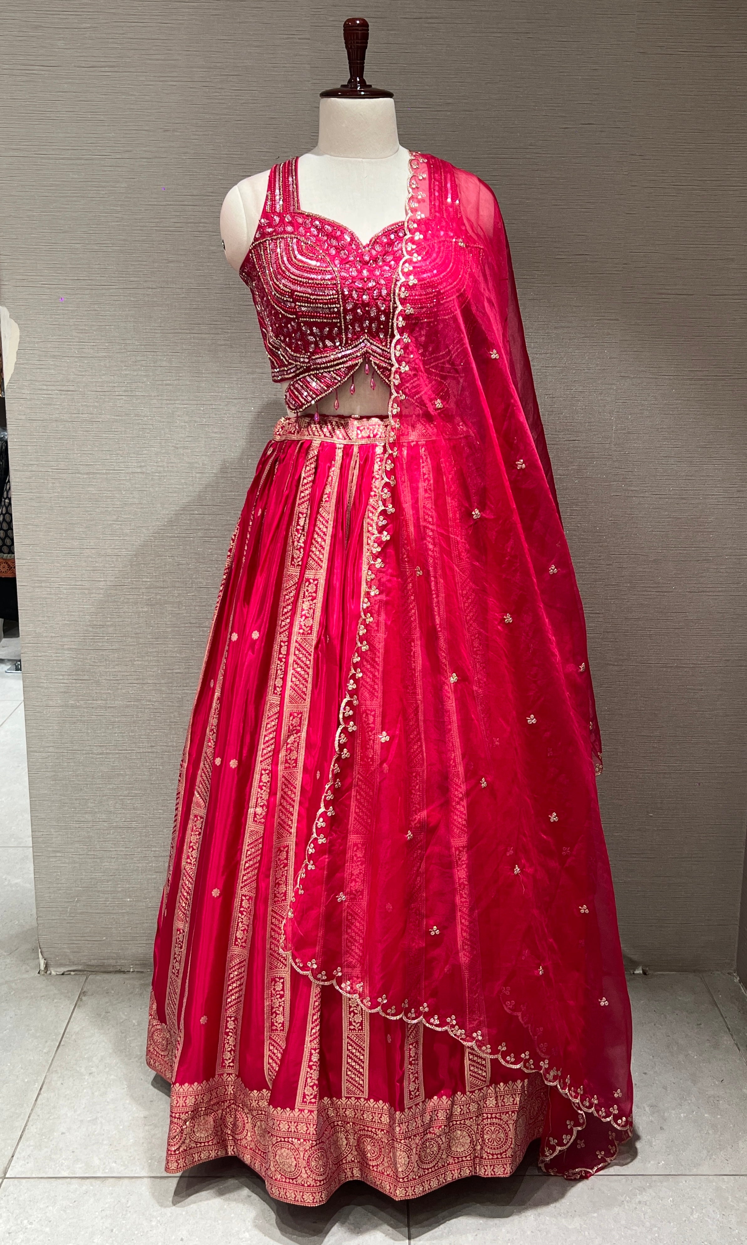 Rani Pink Royal Zari Embroidered Lehenga