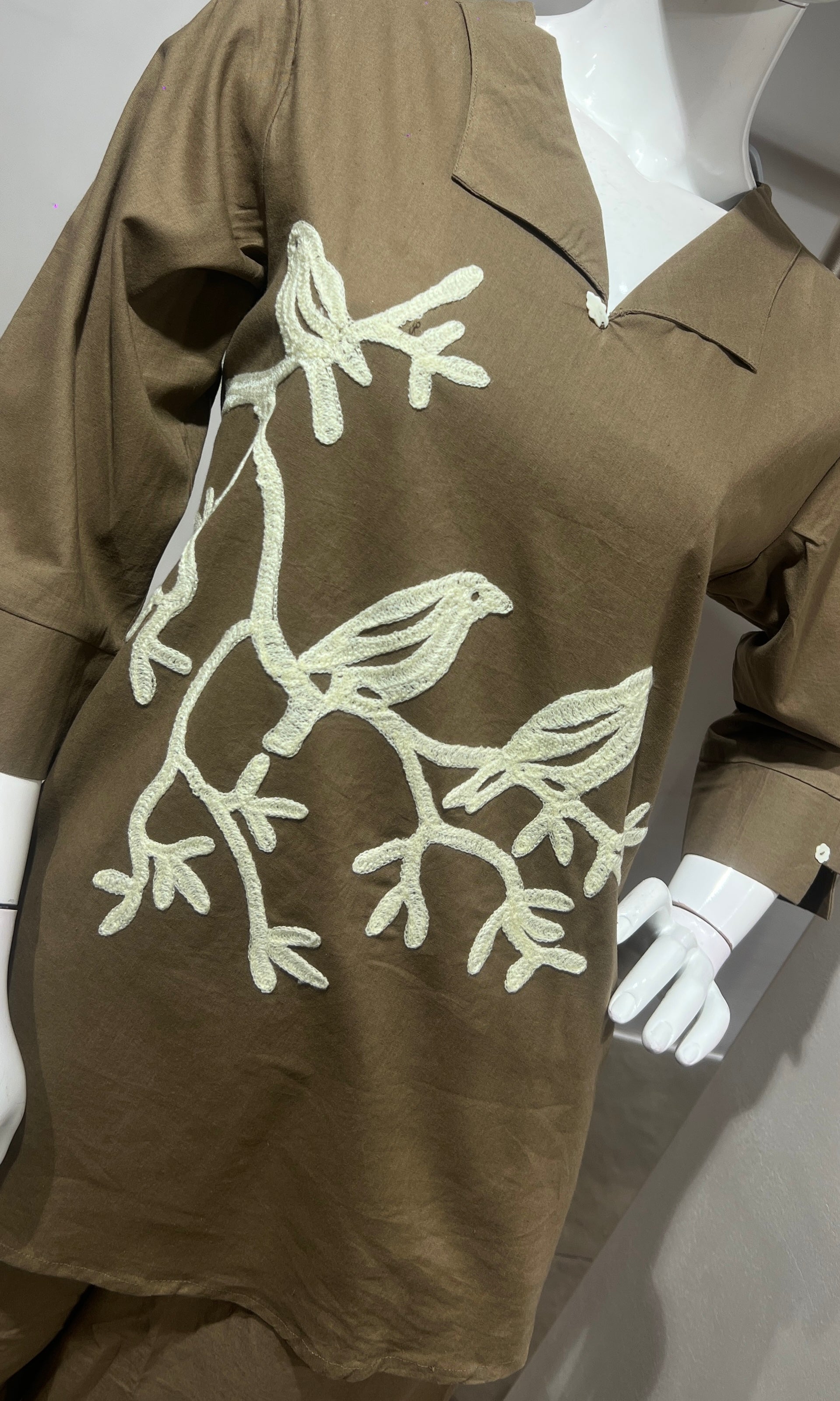 Brown Bird Print Tunic Cord set